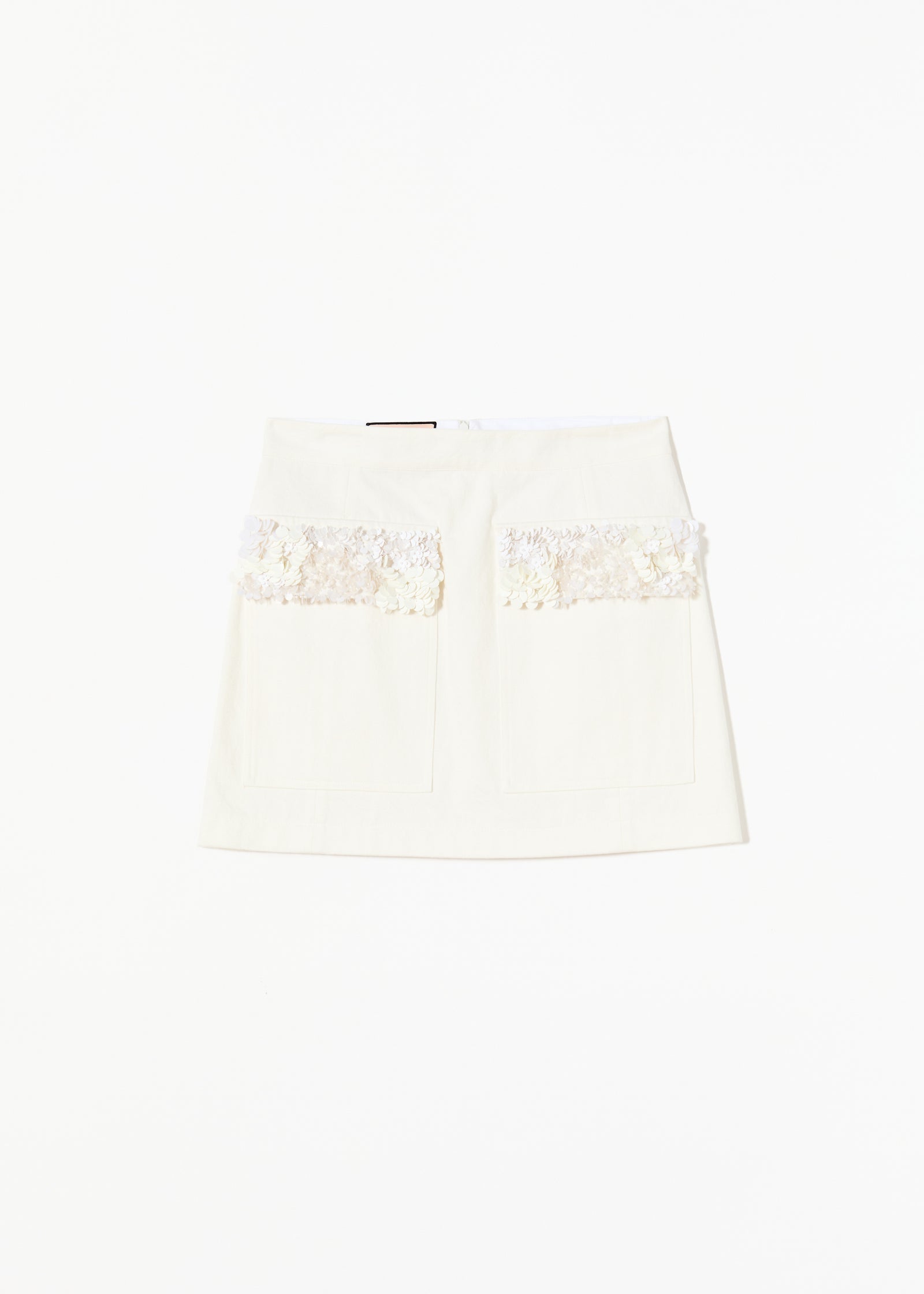 WHITE DRILL MINI SKIRT WITH SEQUINS