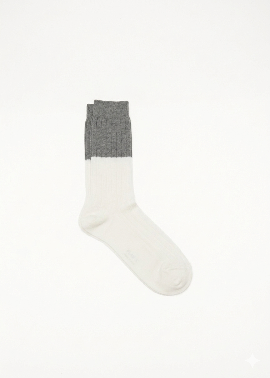COLOR BLOCK SOCKS WHITE AND GREY