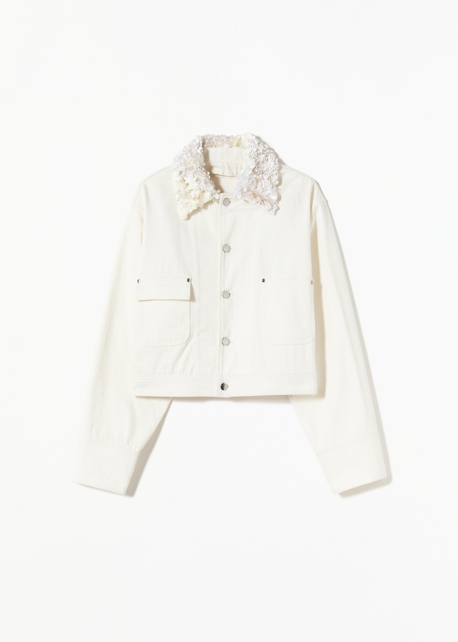 WHITE DRILL CROPPED JACKET