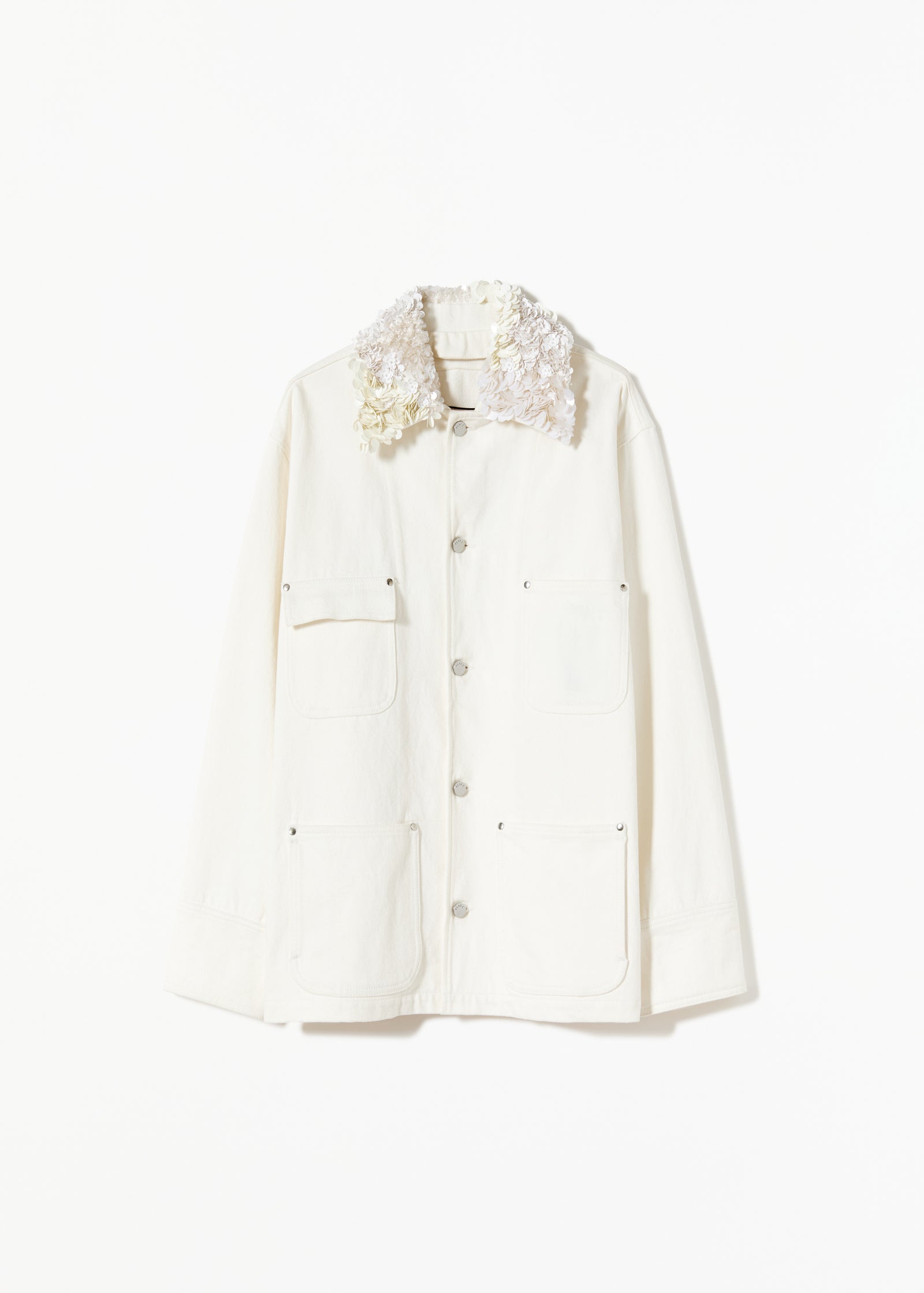 WHITE DRILL JACKET WITH SEQUINS