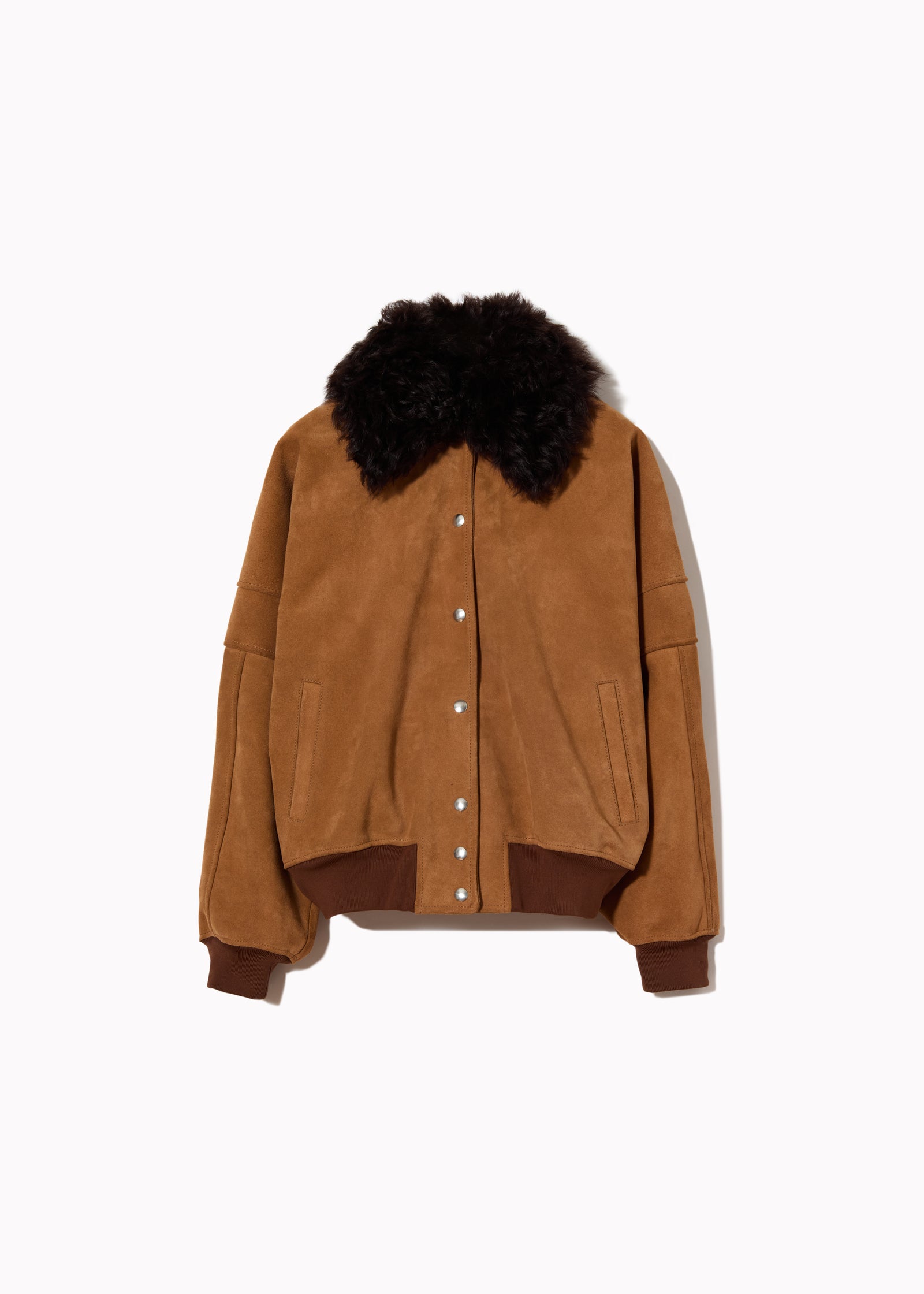 SUEDE BOMBER JACKET WITH DETACHABLE COLLAR