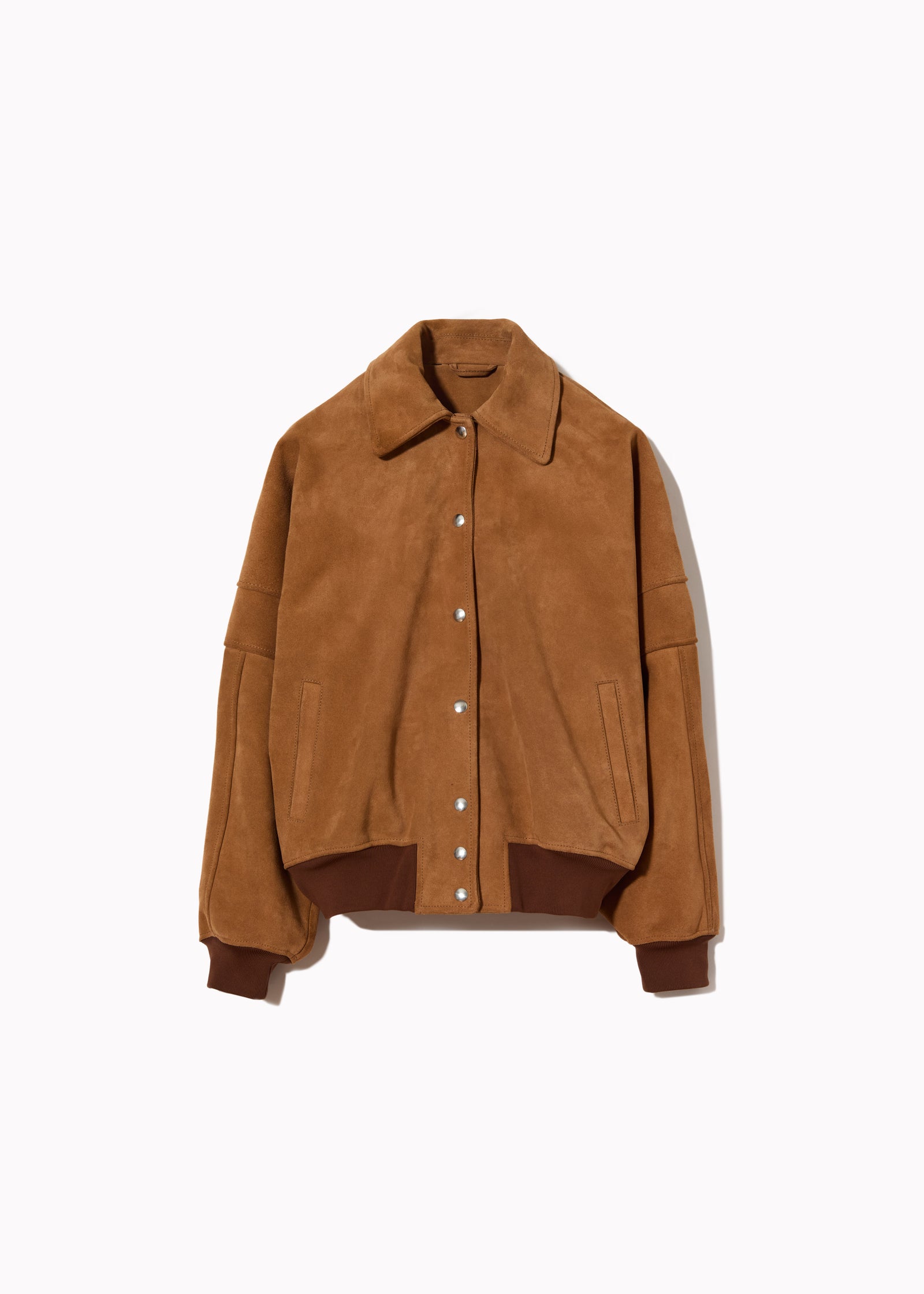 SUEDE BOMBER JACKET WITH DETACHABLE COLLAR