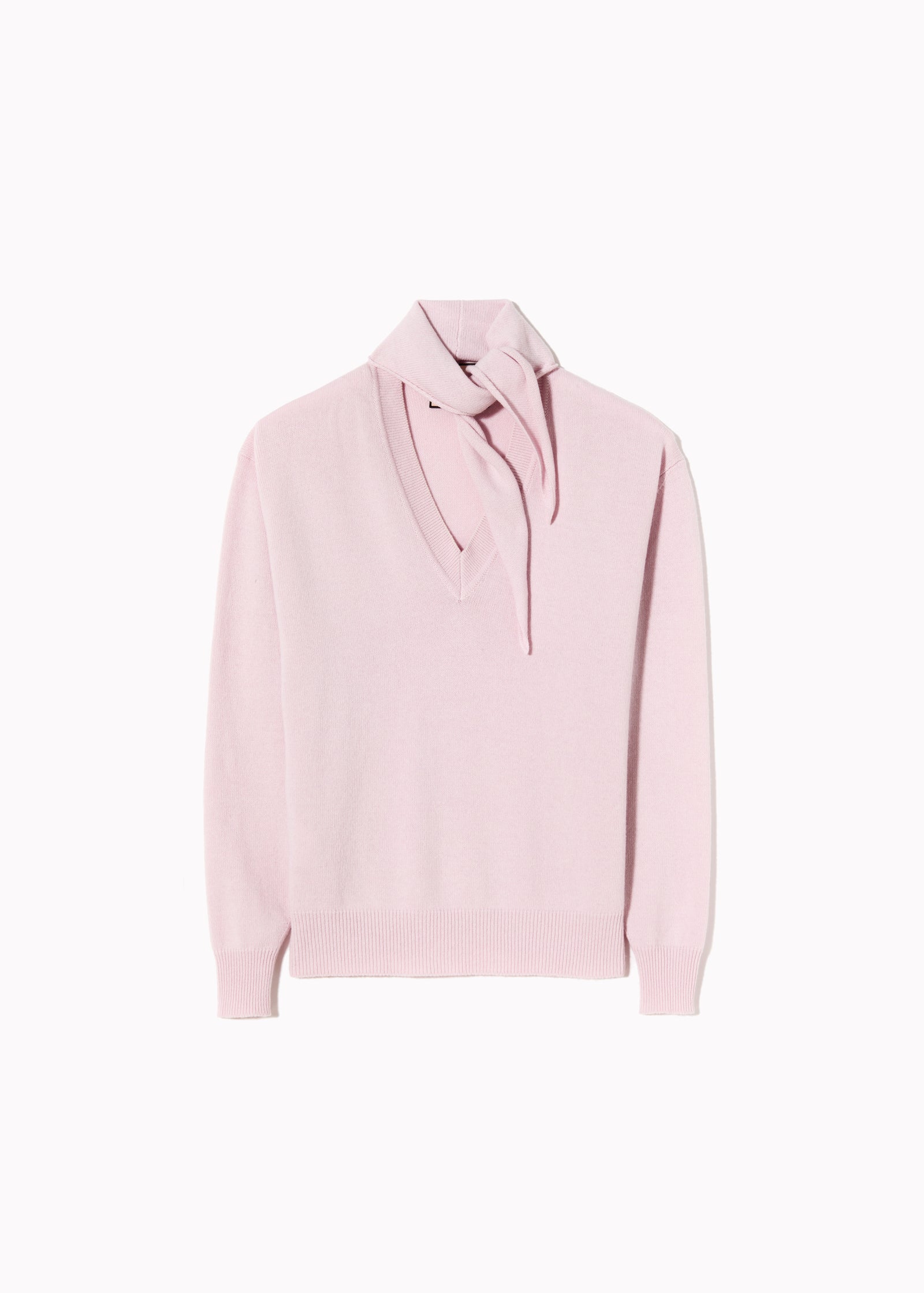 MAGLIONE ROSA CON SCOLLO A V E COLLETTO A SCIARPA