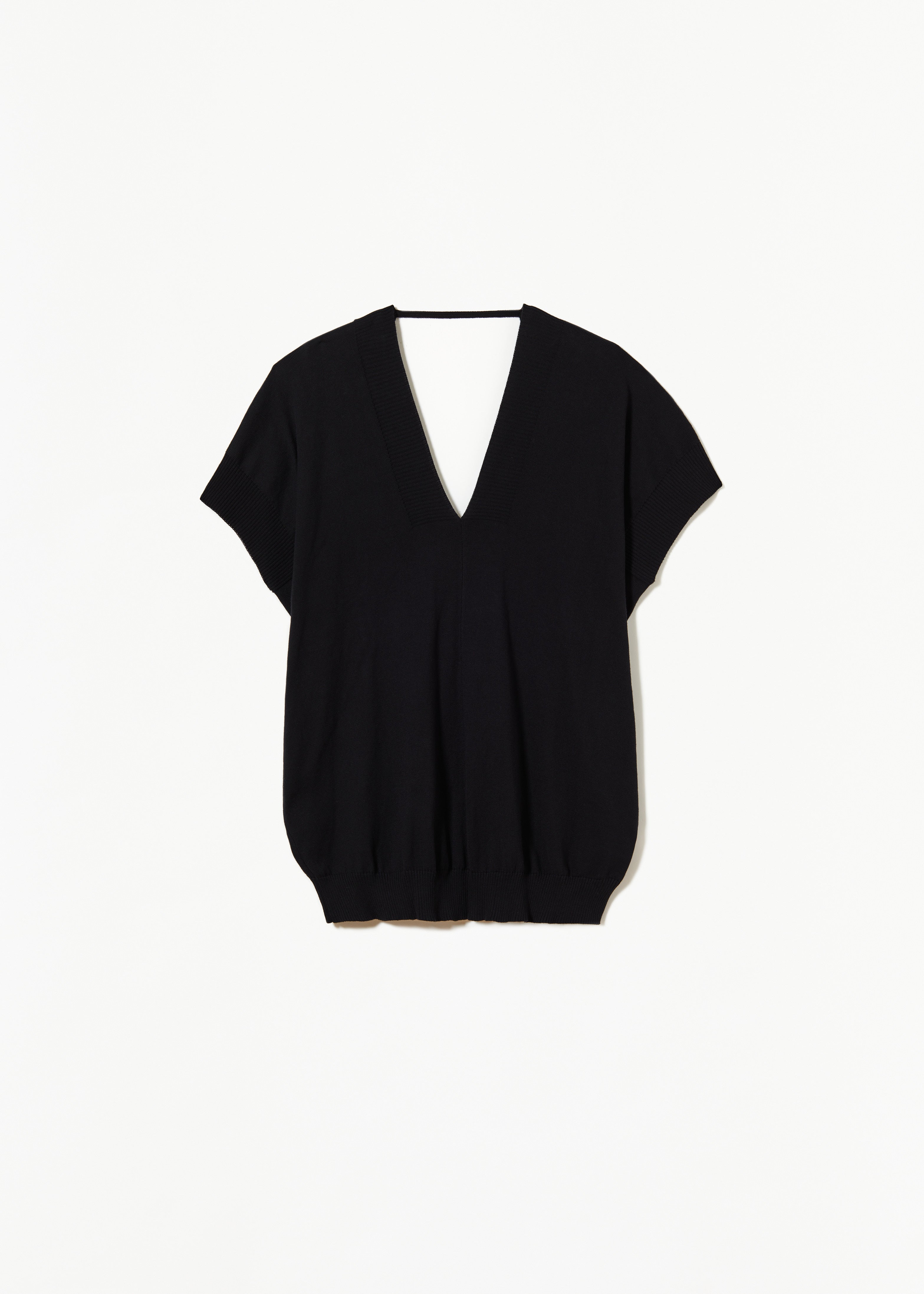 BLACK V-NECK KNITTED COTTON SWEATER