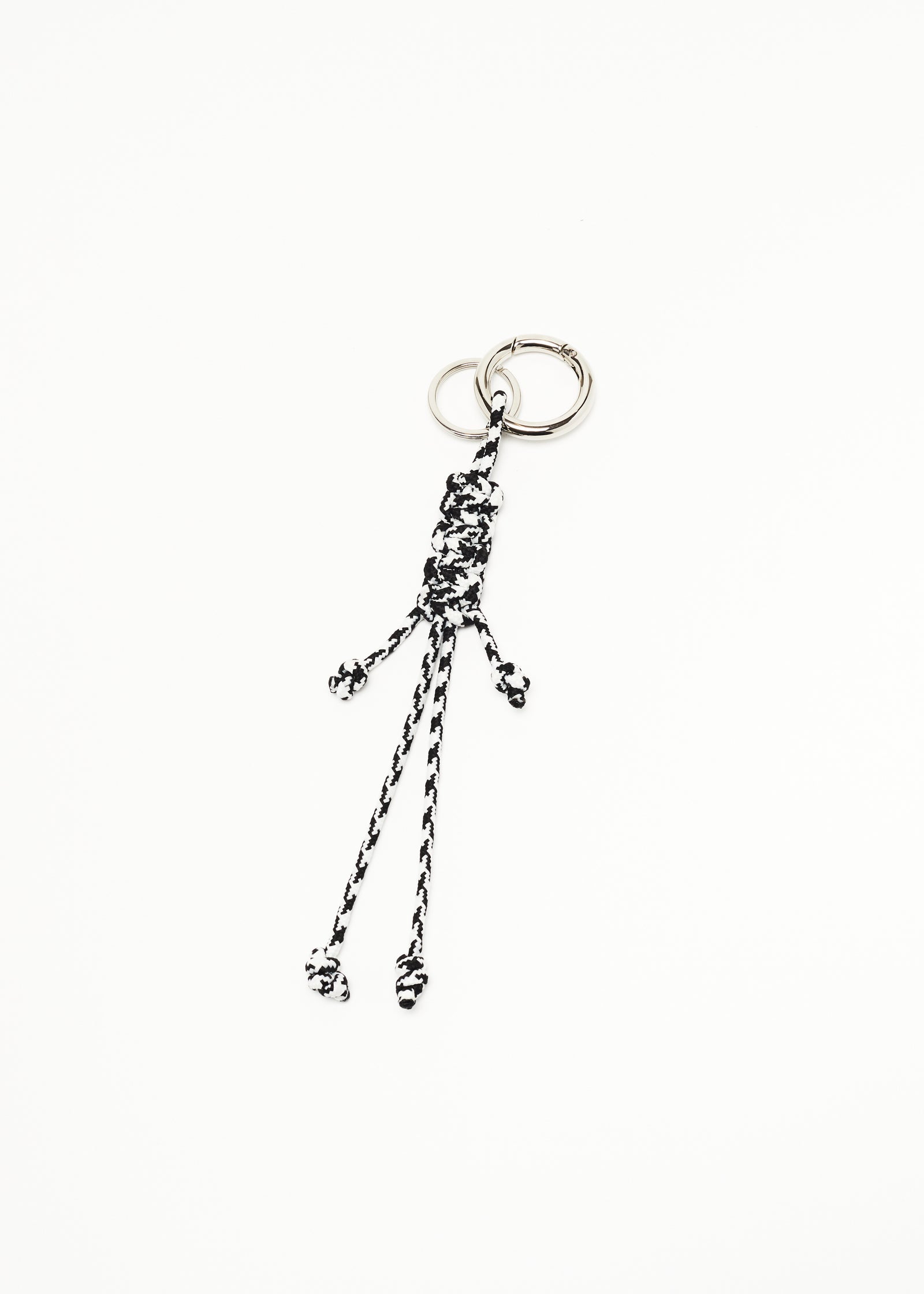 WHITE KEY RING WITH HAND WOVEN LANYARD FRINGES