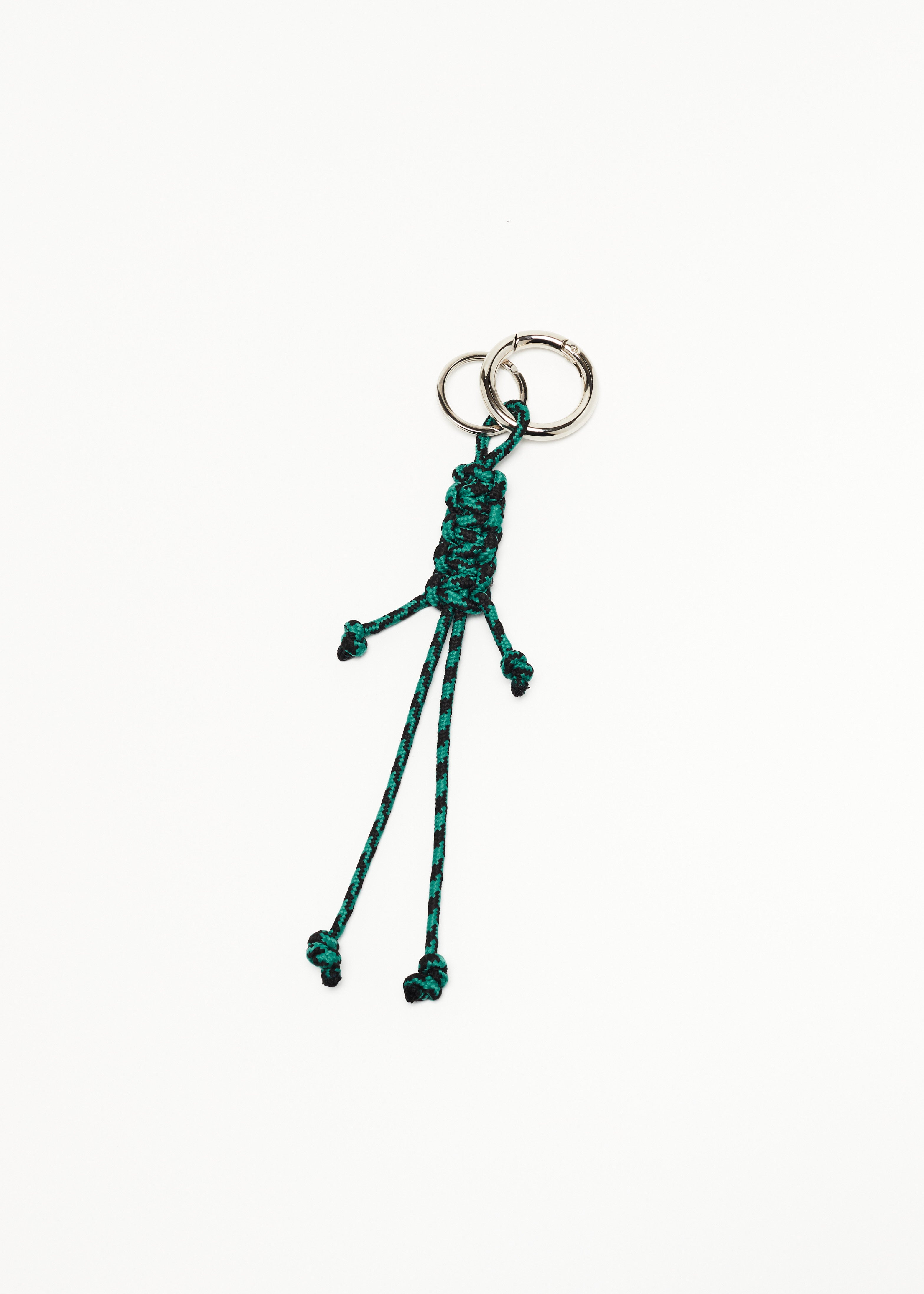 GREEN KEY RING WITH HAND WOVEN LANYARD FRINGES