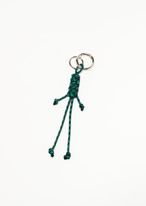 GREEN KEY RING WITH HAND WOVEN LANYARD FRINGES