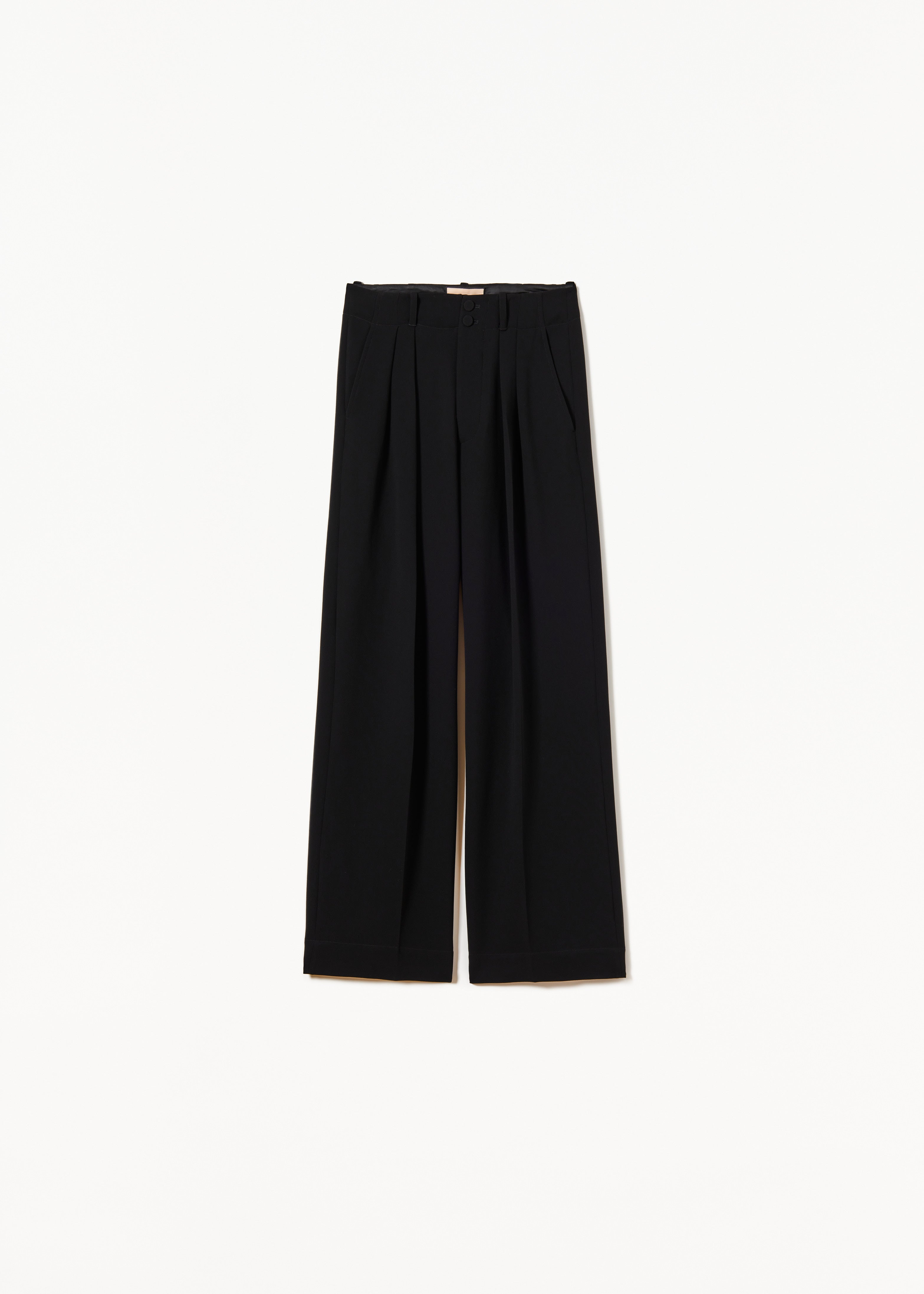 PLEATED BLACK WIDE LEG PANTS IN CADY