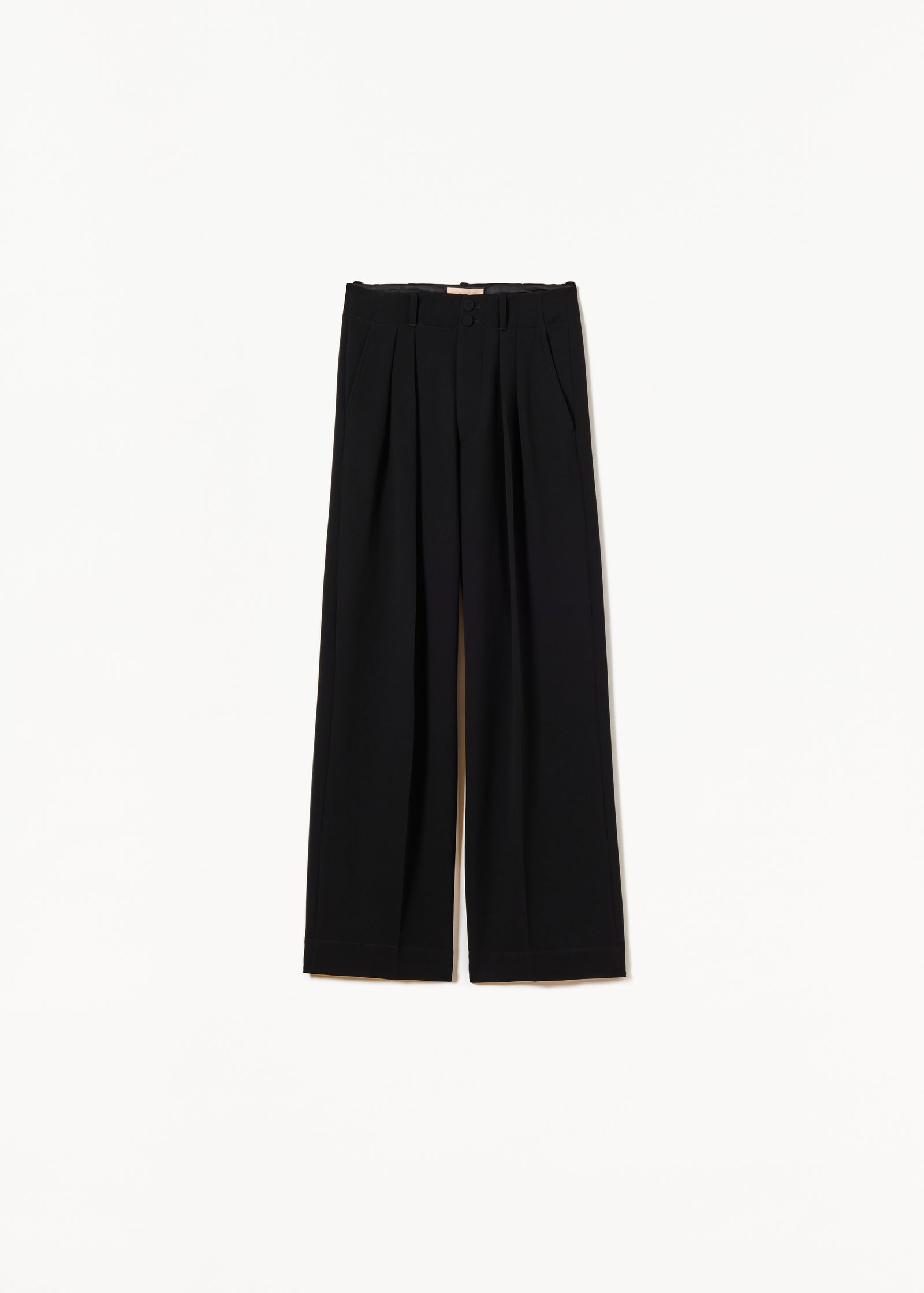 PLEATED BLACK WIDE LEG PANTS IN CADY