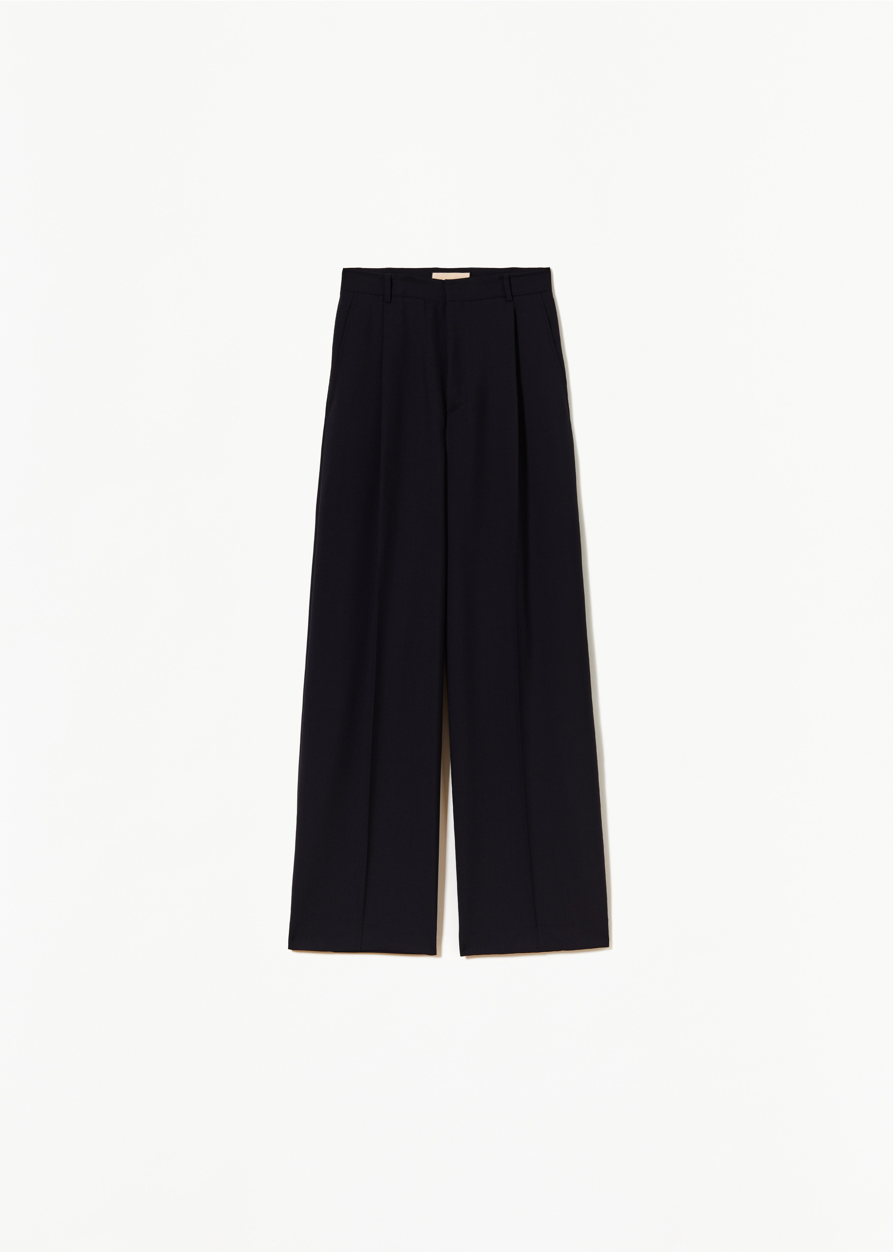 BLUE WOOL WIDE LEG TROUSERS