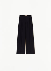 BLUE WOOL WIDE LEG TROUSERS