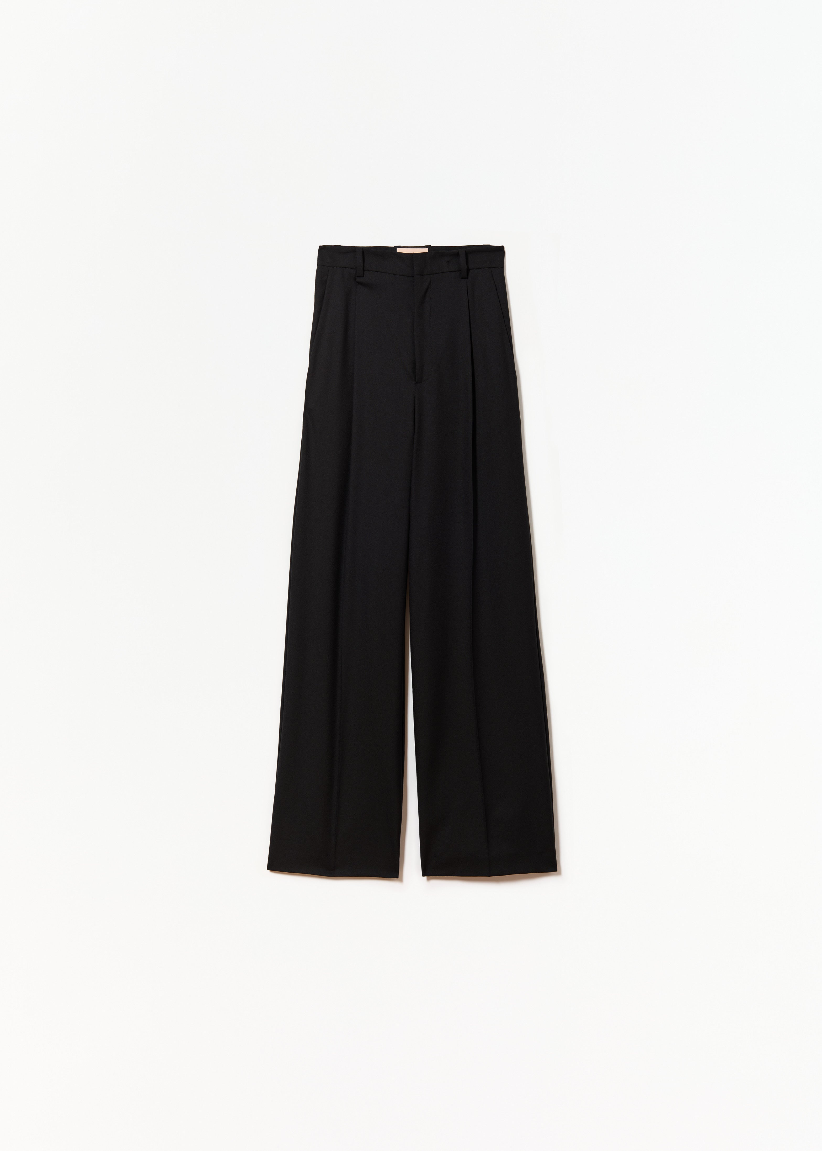 BLACK WOOL WIDE LEG PANTS