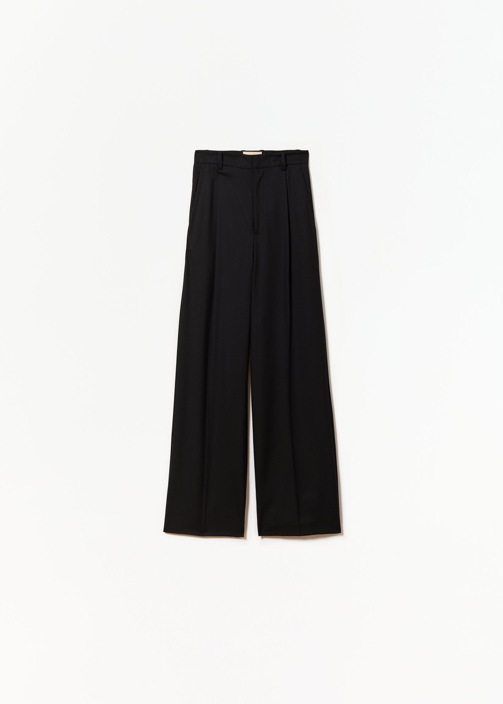 BLACK WOOL WIDE LEG PANTS