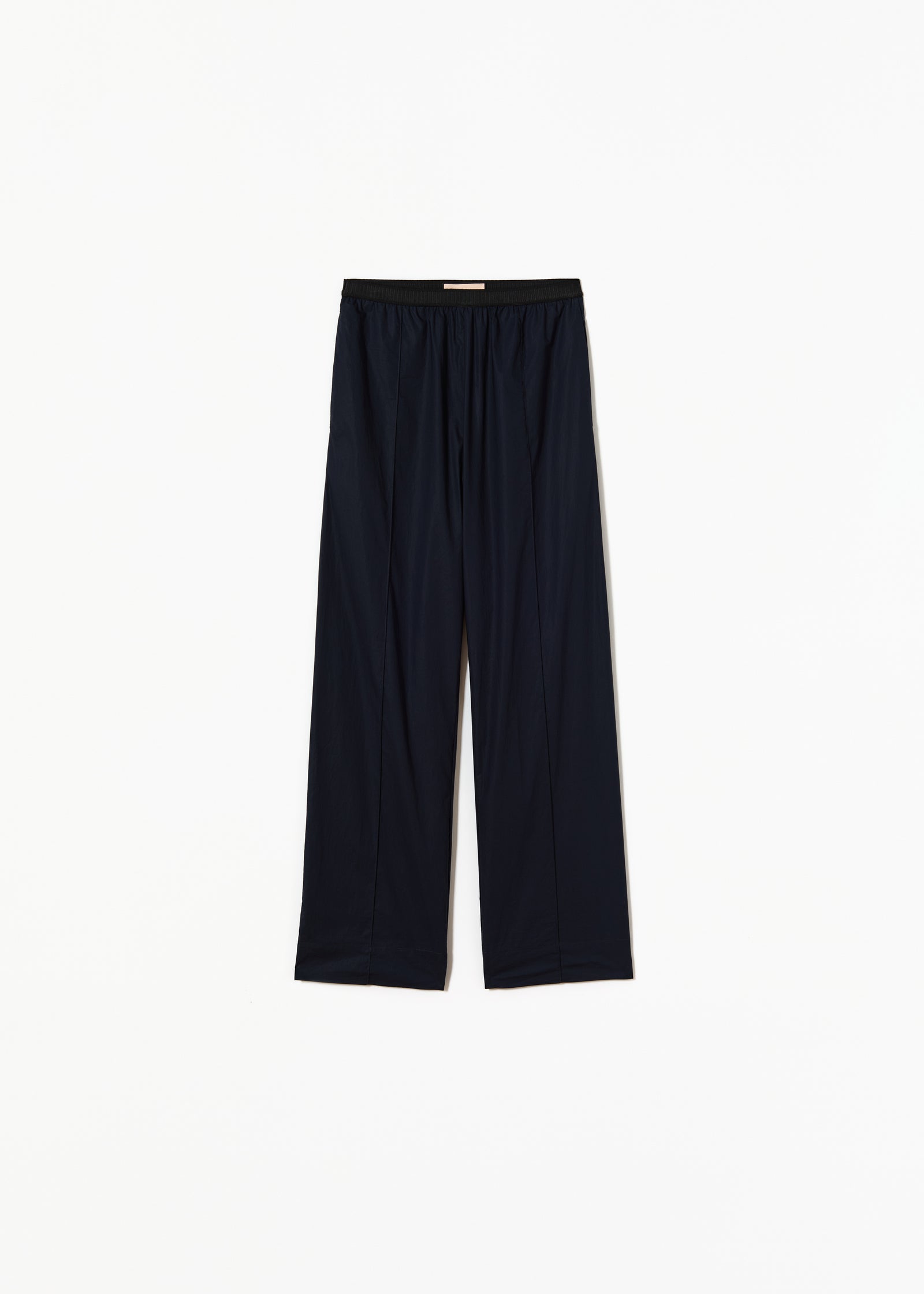 BLUE BLACK WIDE LEG TECHNICAL COTTON TROUSERS