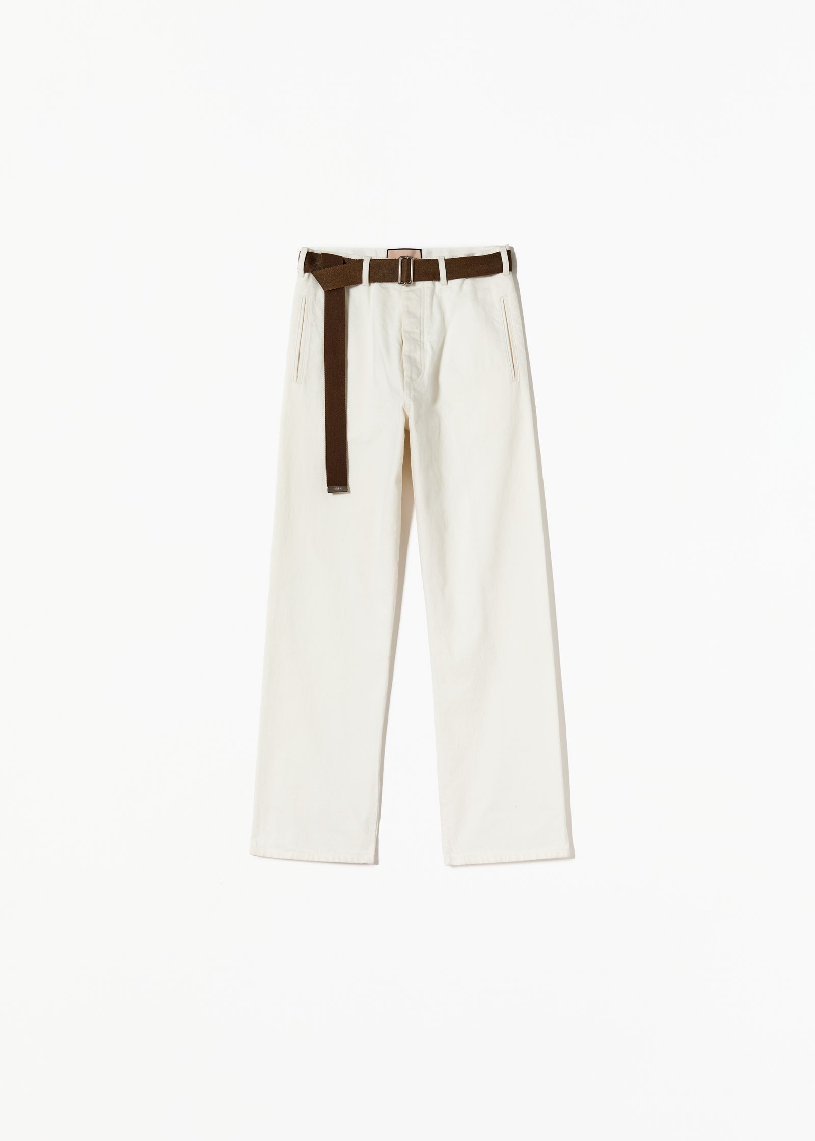 WHITE DRILL STRAIGHT LEG PANTS