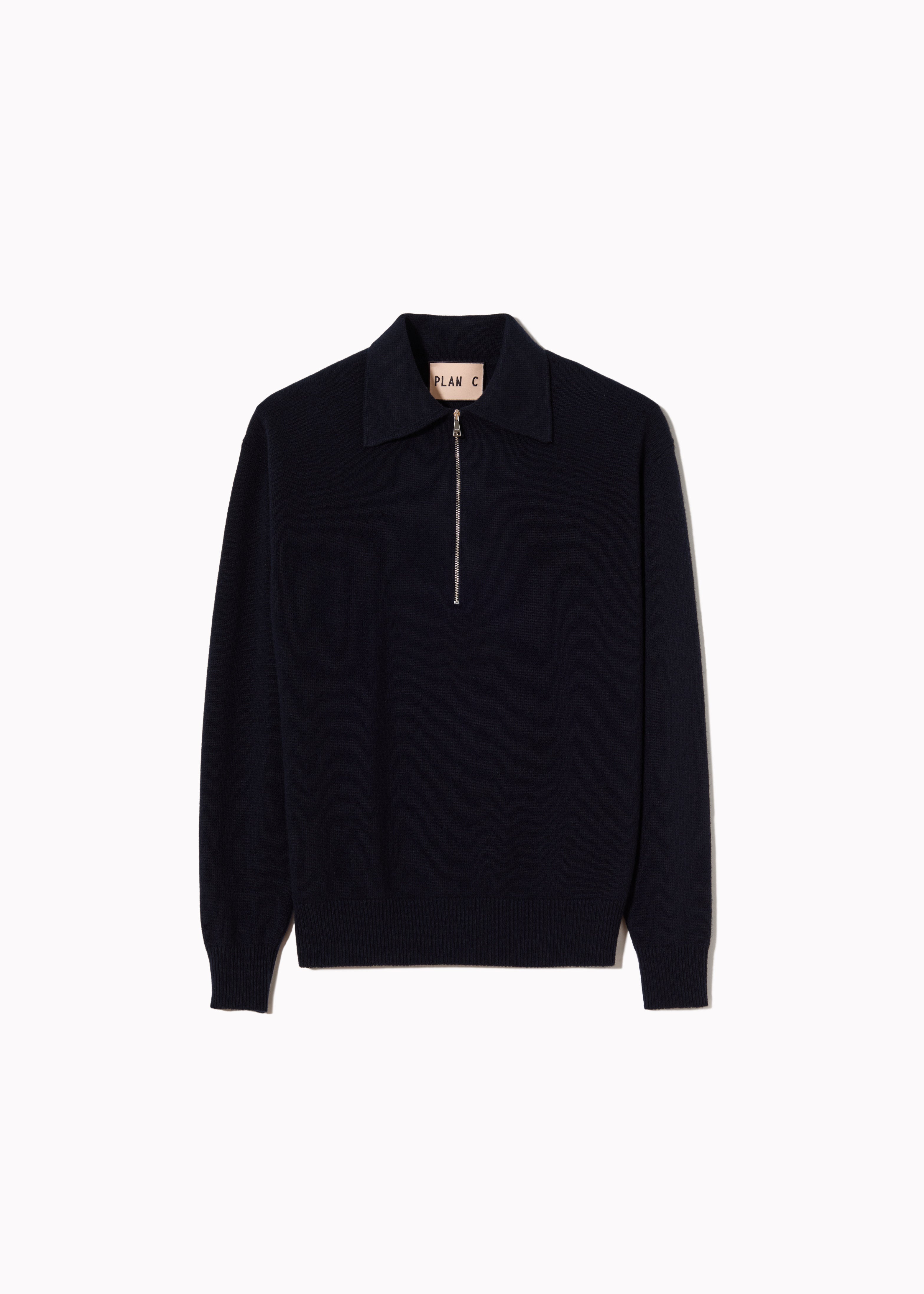 Navy Half Zip Wool Cashmere Polo Shirt - Plan C