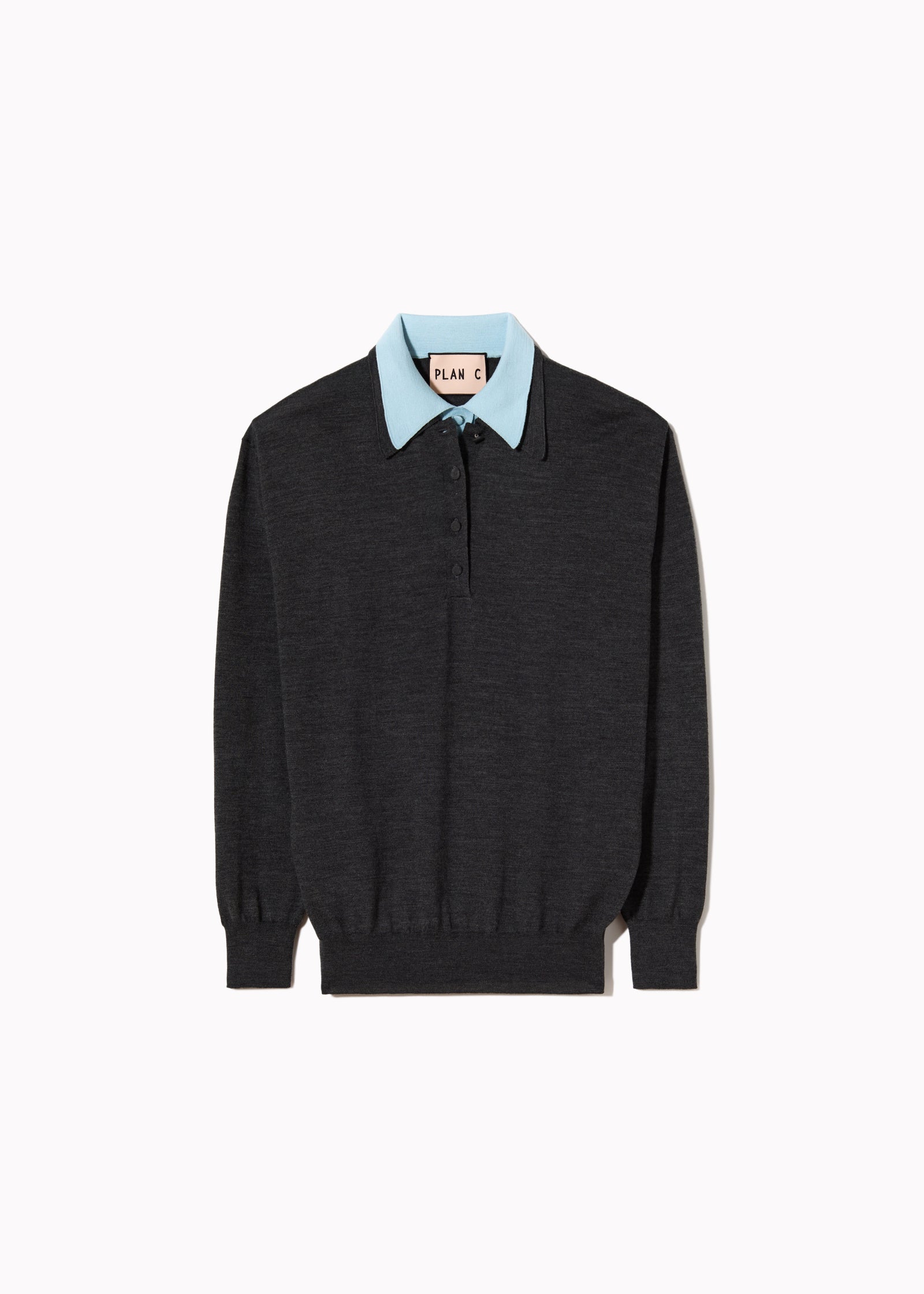 GRAY BLUE DOUBLE COLLAR POLO SWEATER
