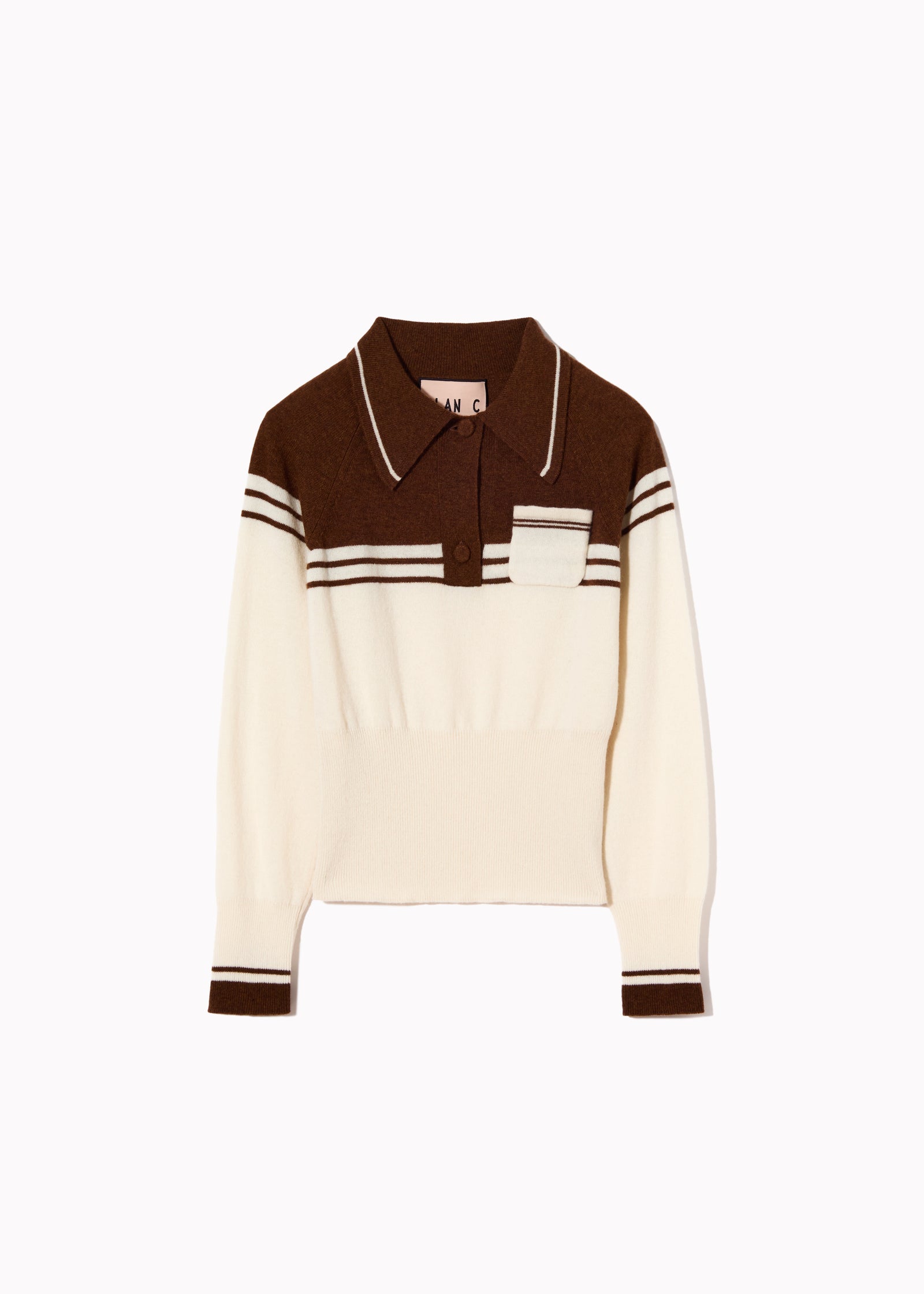 BROWN AND CREAM WOOL CASHMERE POLO SHIRT