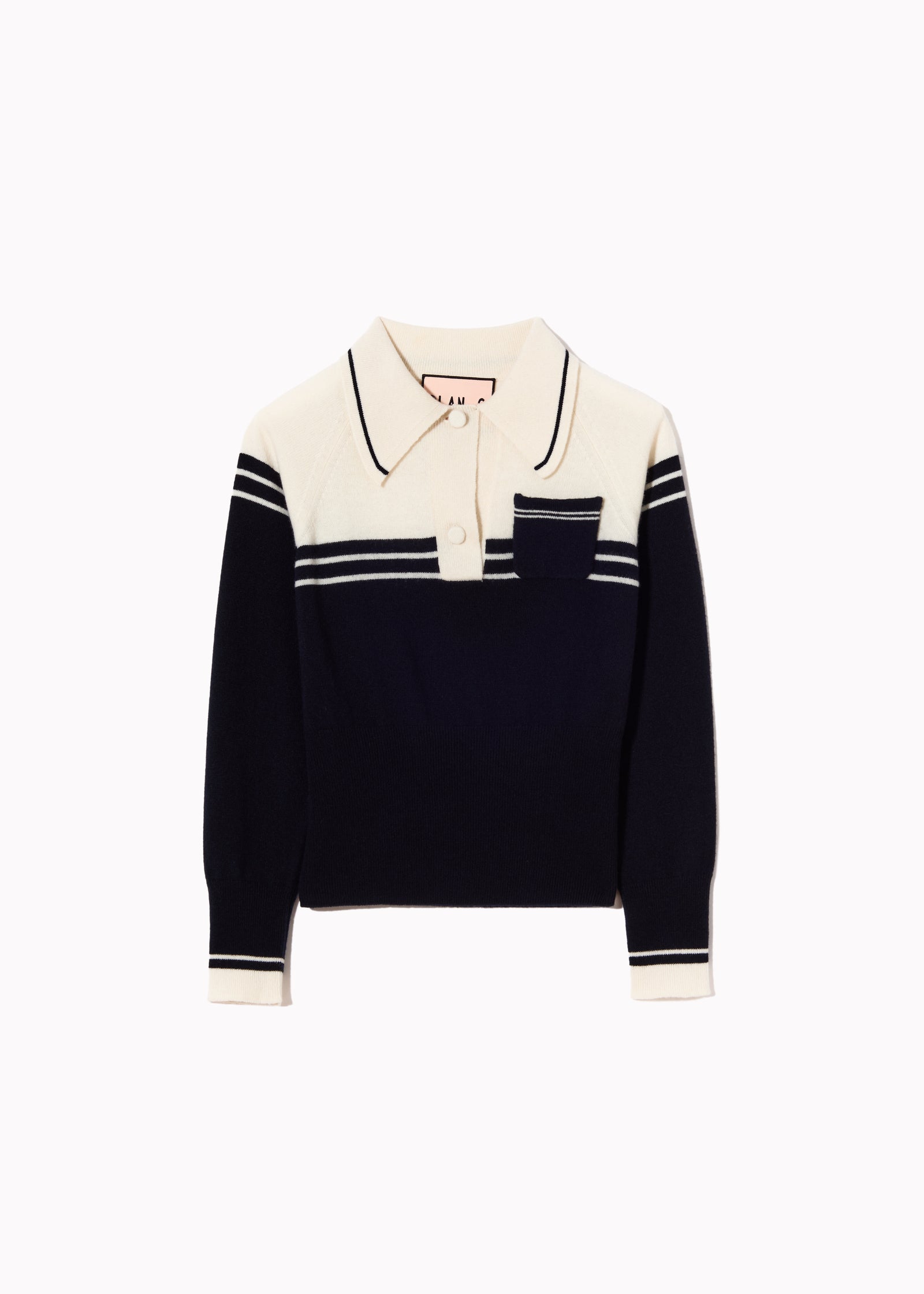 NAVY AND CREAM WOOL CASHMERE POLO SHIRT