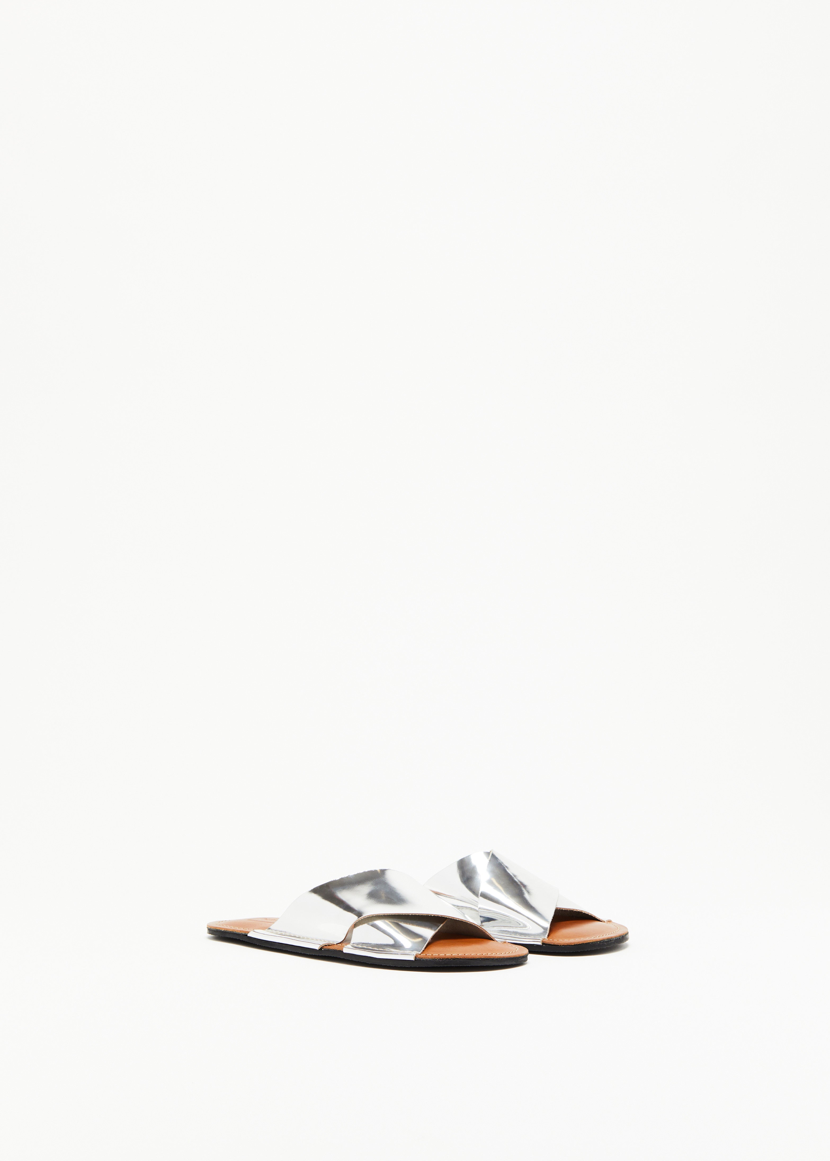 SILVER CROSS STRAP LEATHER SANDALS