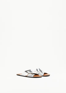 SILVER CROSS STRAP LEATHER SANDALS