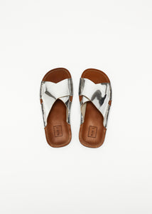 SILVER CROSS STRAP LEATHER SANDALS