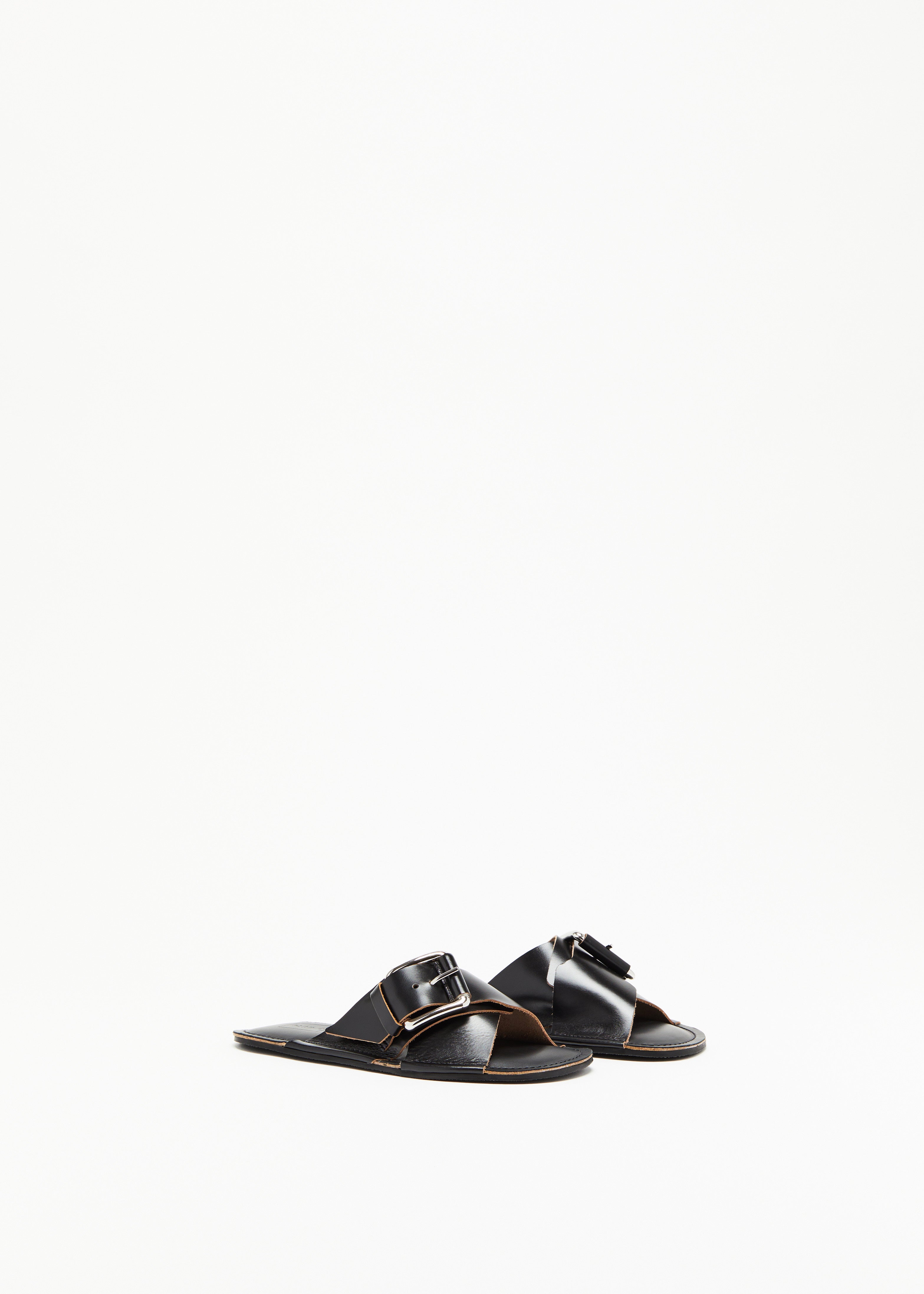 BLACK CROSS STRAP LEATHER SANDALS