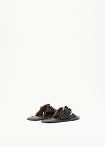 BLACK CROSS STRAP LEATHER SANDALS