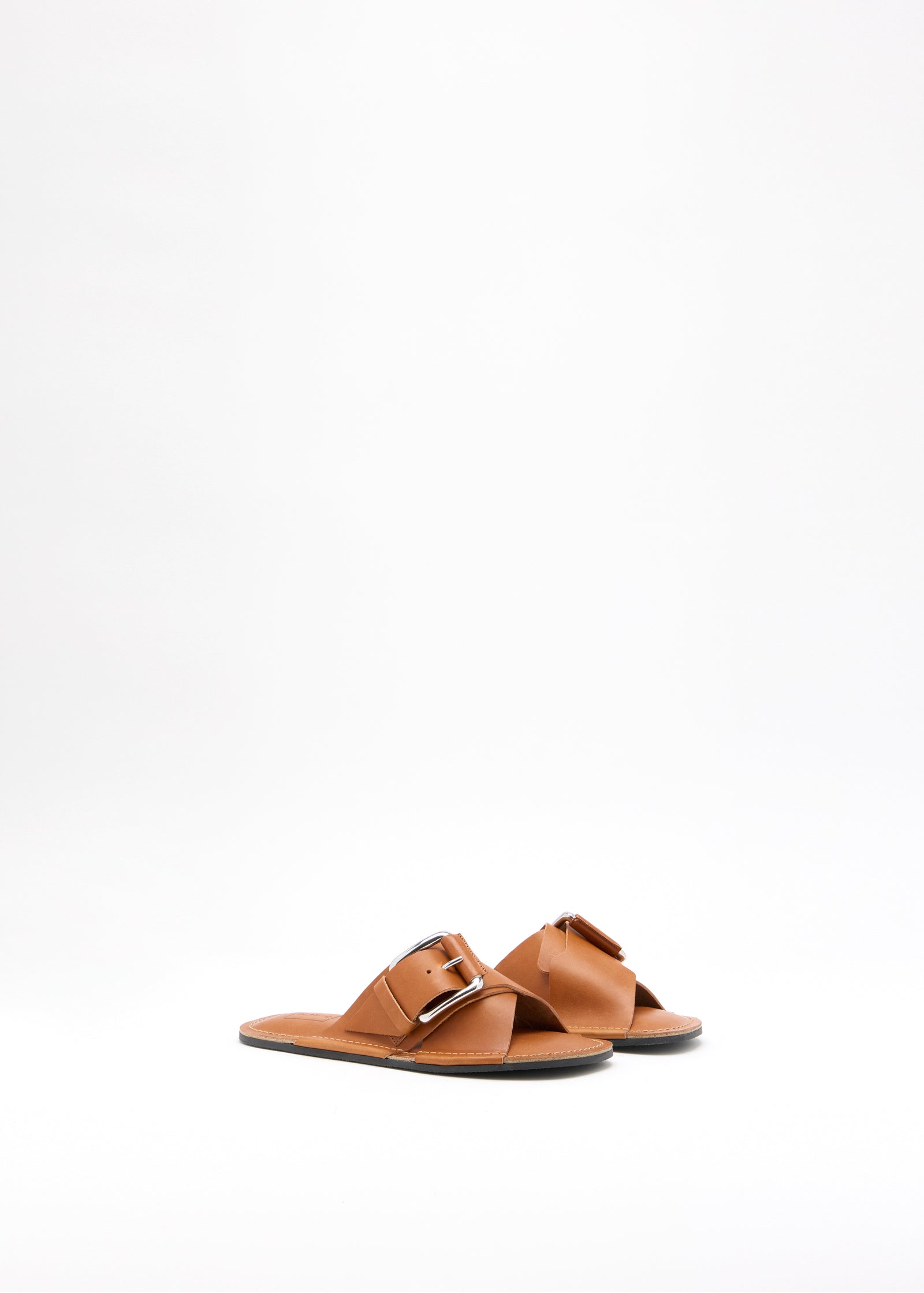 TOBACCO CROSS STRAP LEATHER SANDALS