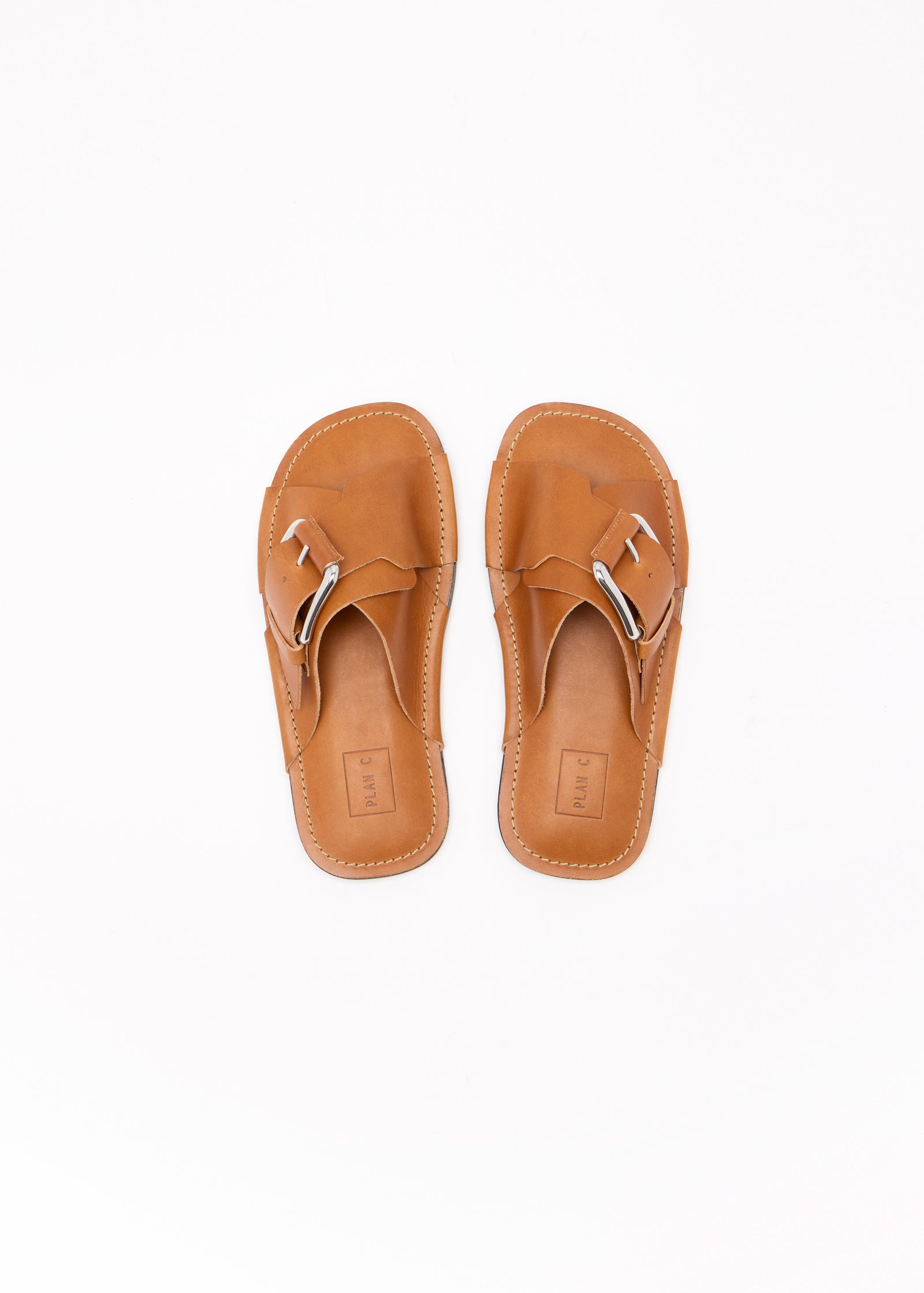 TOBACCO CROSS STRAP LEATHER SANDALS