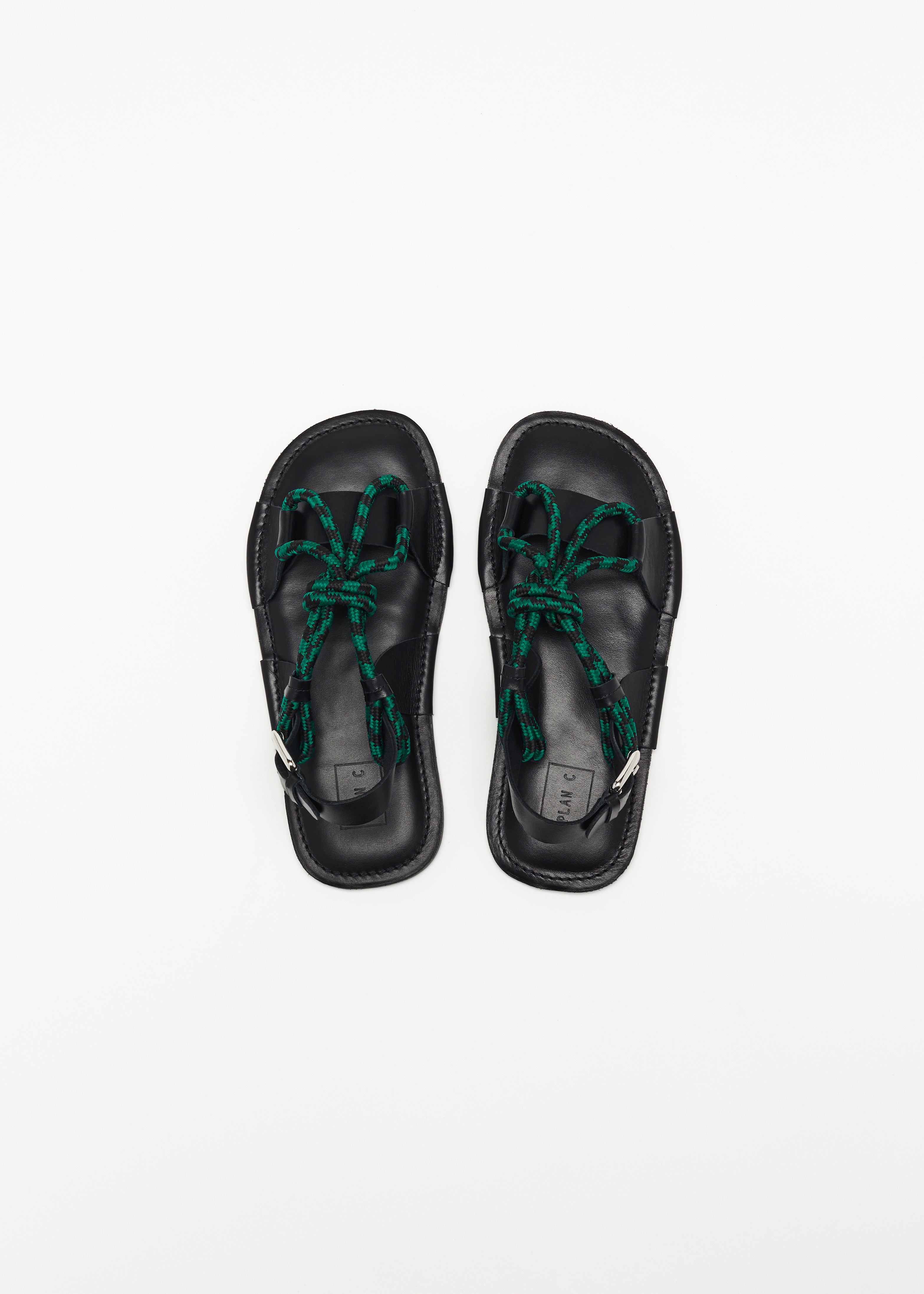 BLACK AND GREEN LEATHER SANDALS