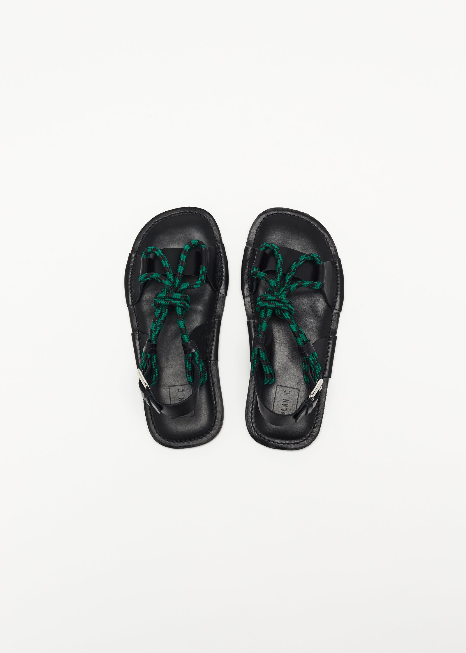 BLACK AND GREEN LEATHER SANDALS