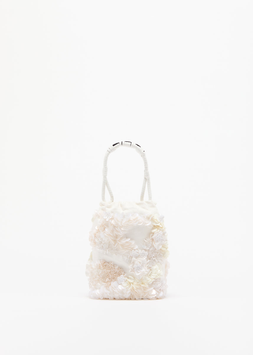 White Drill Bucket Bag With Sequins - Plan C