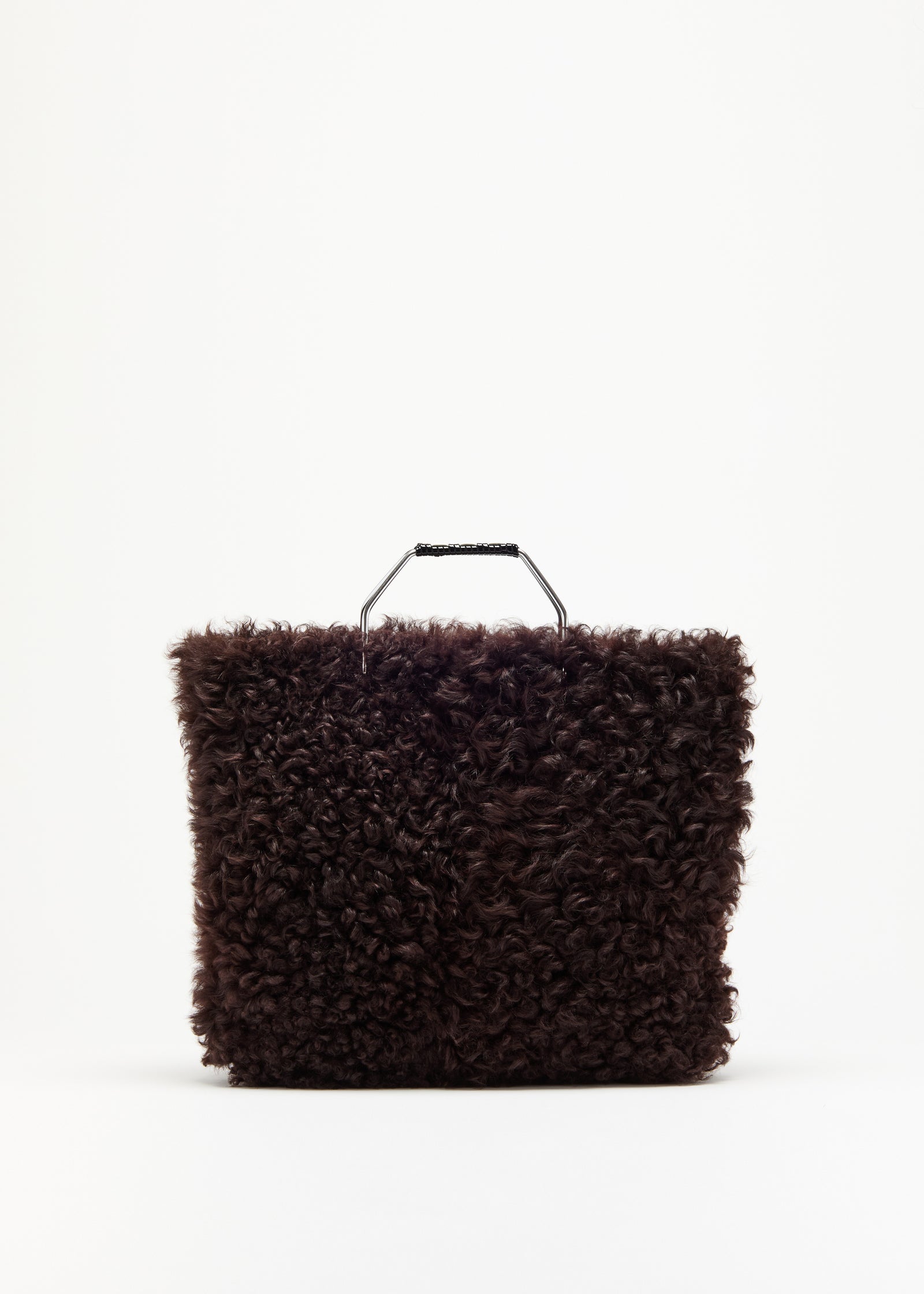 CHESTNUT SHEARLING STRUCTURED SHOPPING BAG