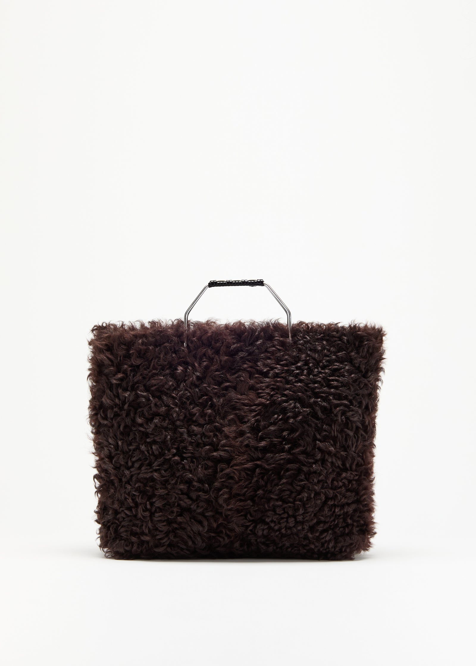 CHESTNUT SHEARLING STRUCTURED SHOPPING BAG