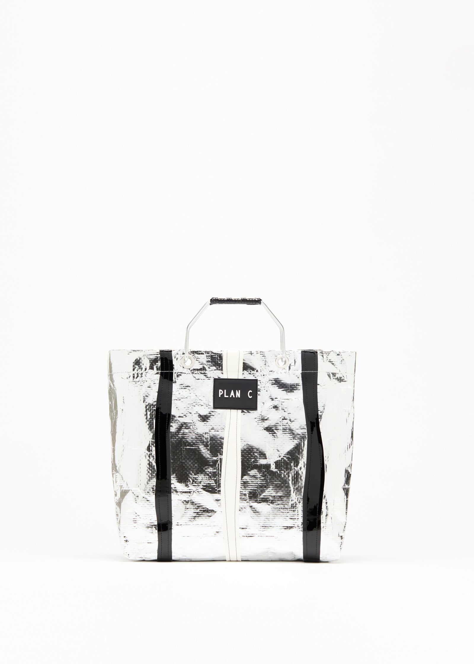 SILVER WAXED STRIPED BEACH BAG