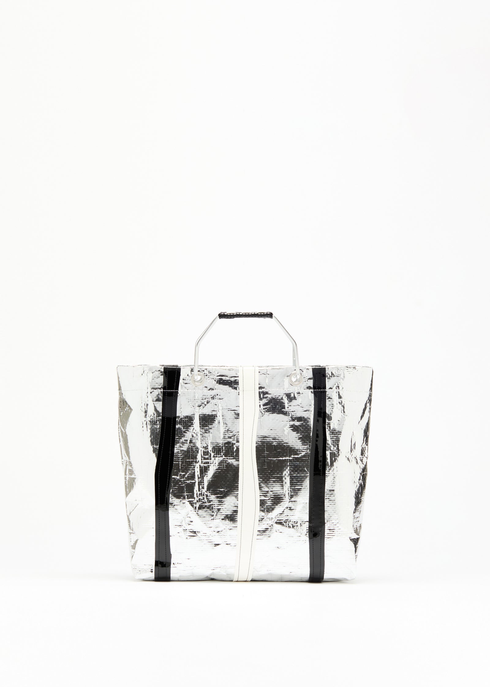 SILVER WAXED STRIPED BEACH BAG