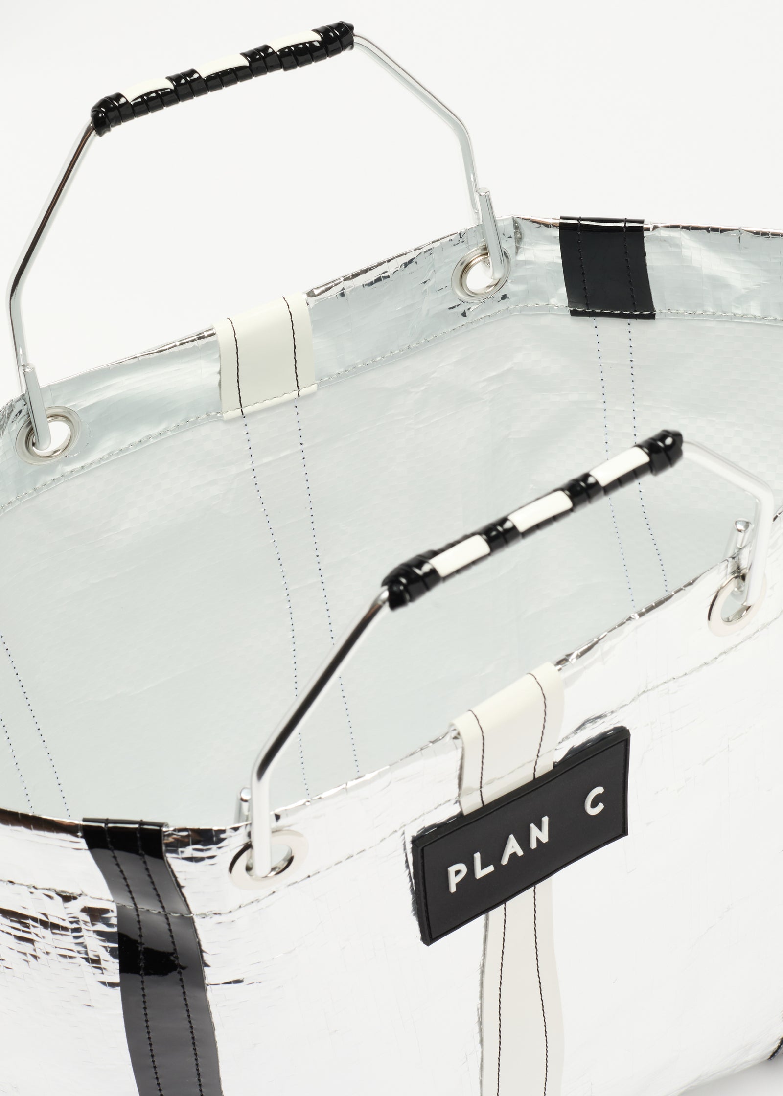 SILVER WAXED STRIPED BEACH BAG