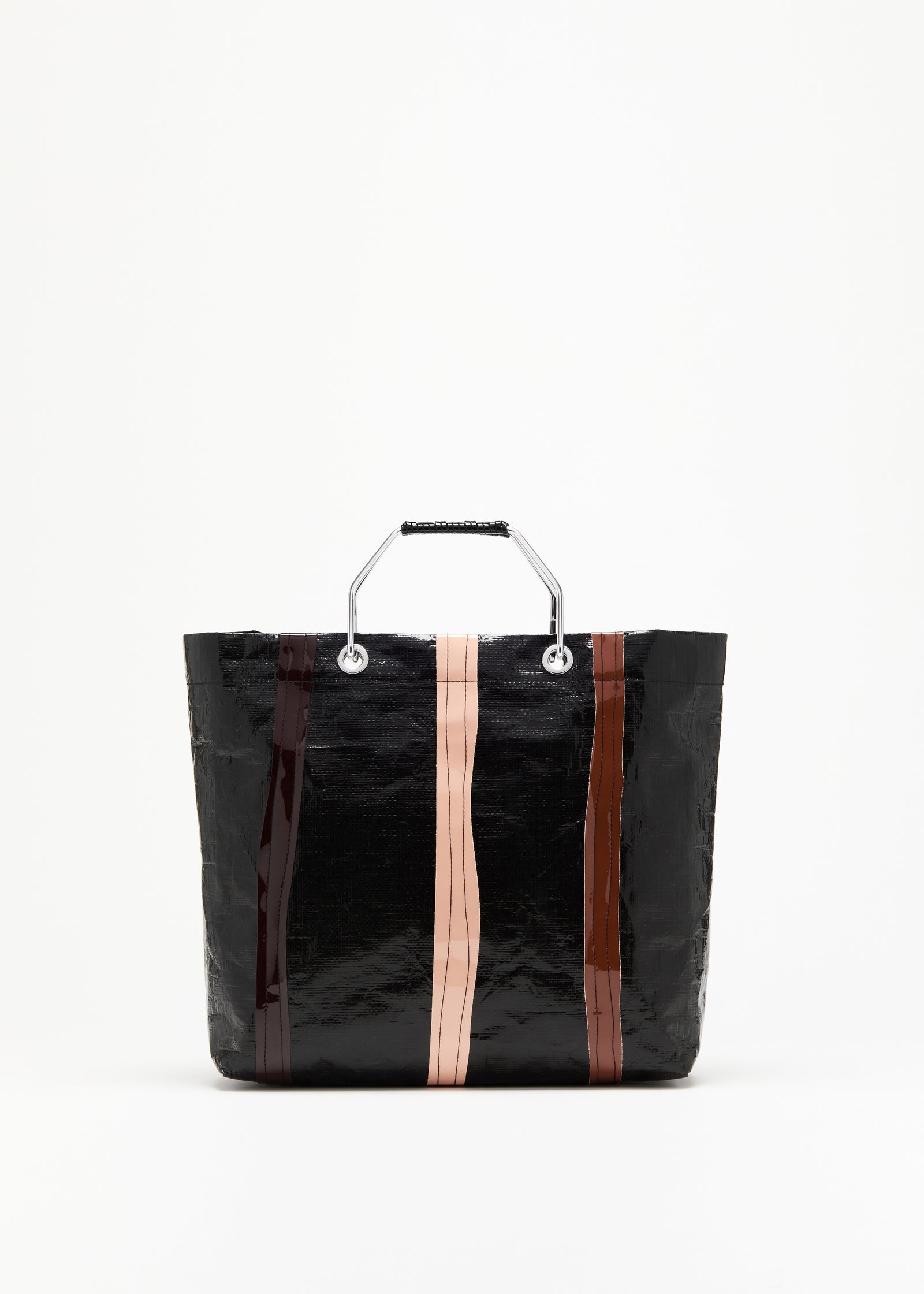 DARK BROWN STRIPED SHOPPING BAG