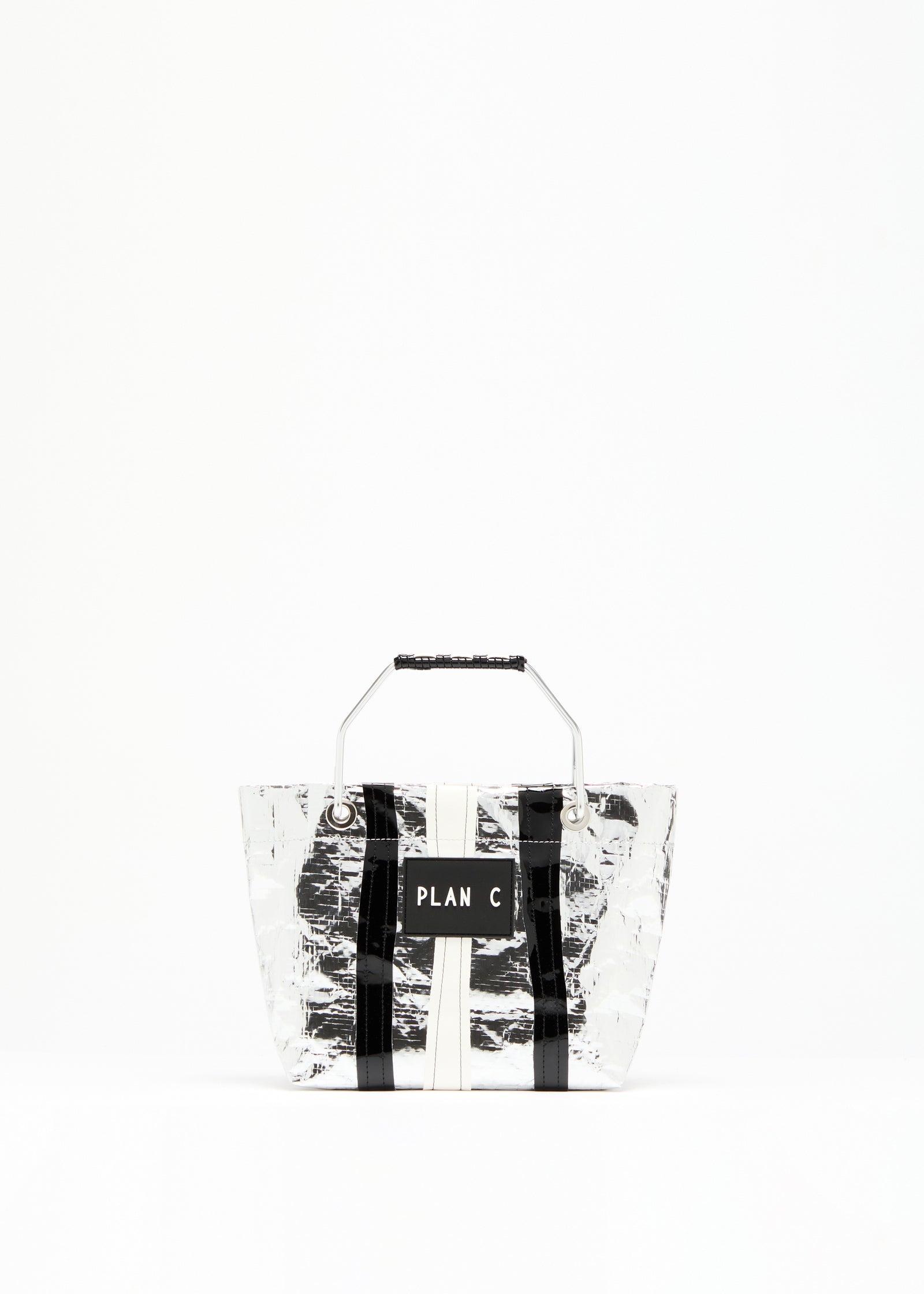 SILVER WAXED STRIPED MINI BEACH BAG