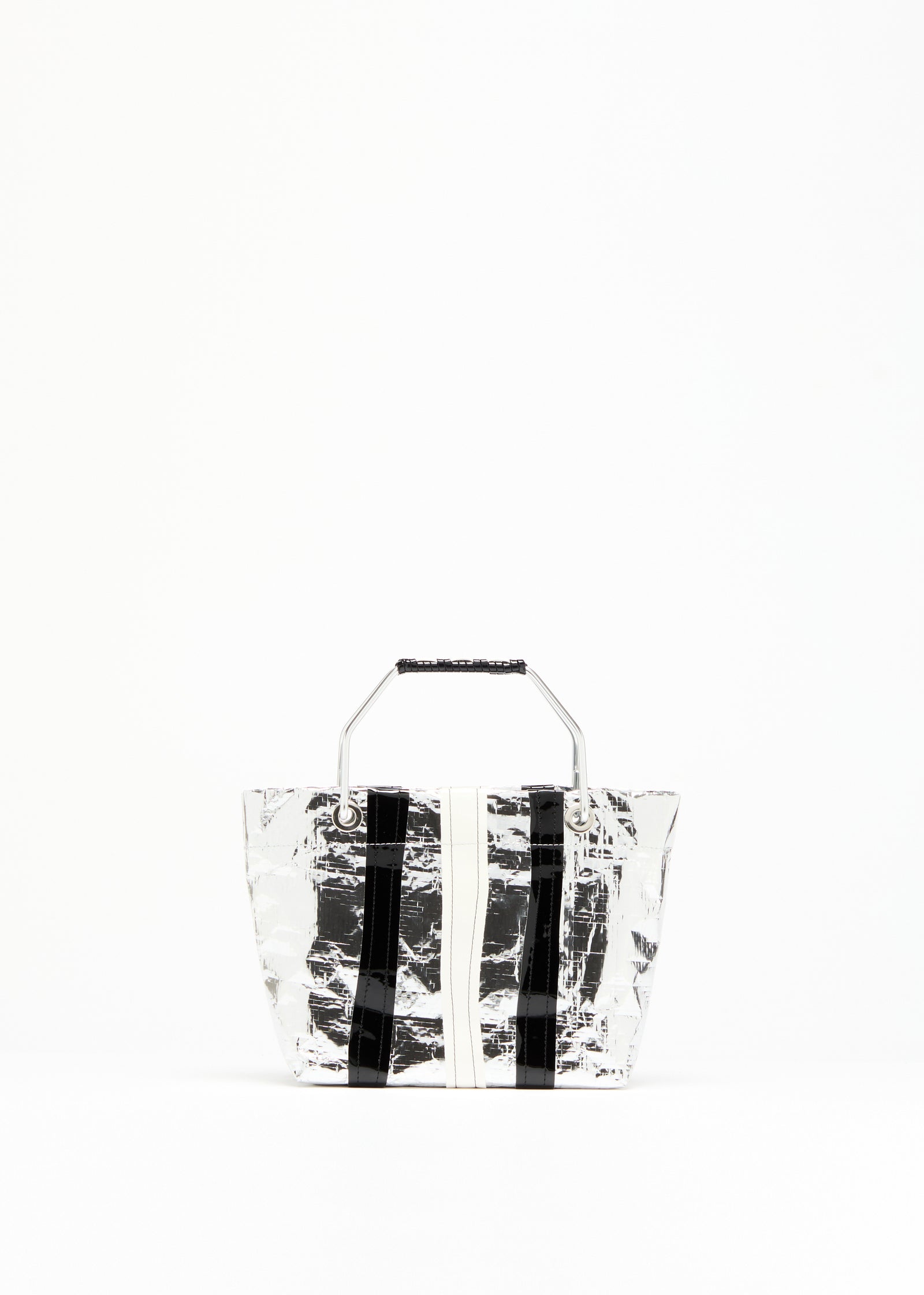 SILVER WAXED STRIPED MINI BEACH BAG
