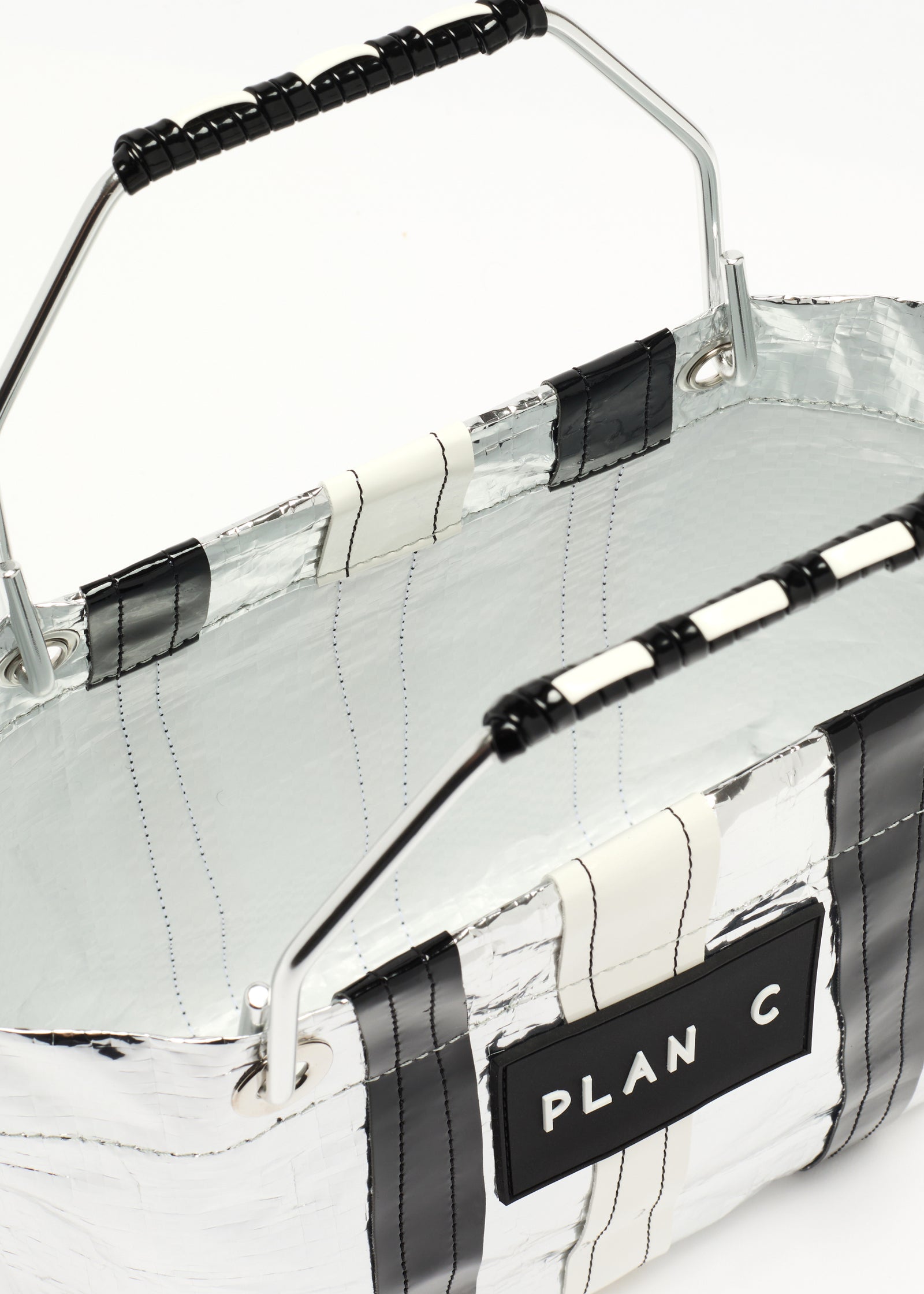 SILVER WAXED STRIPED MINI BEACH BAG