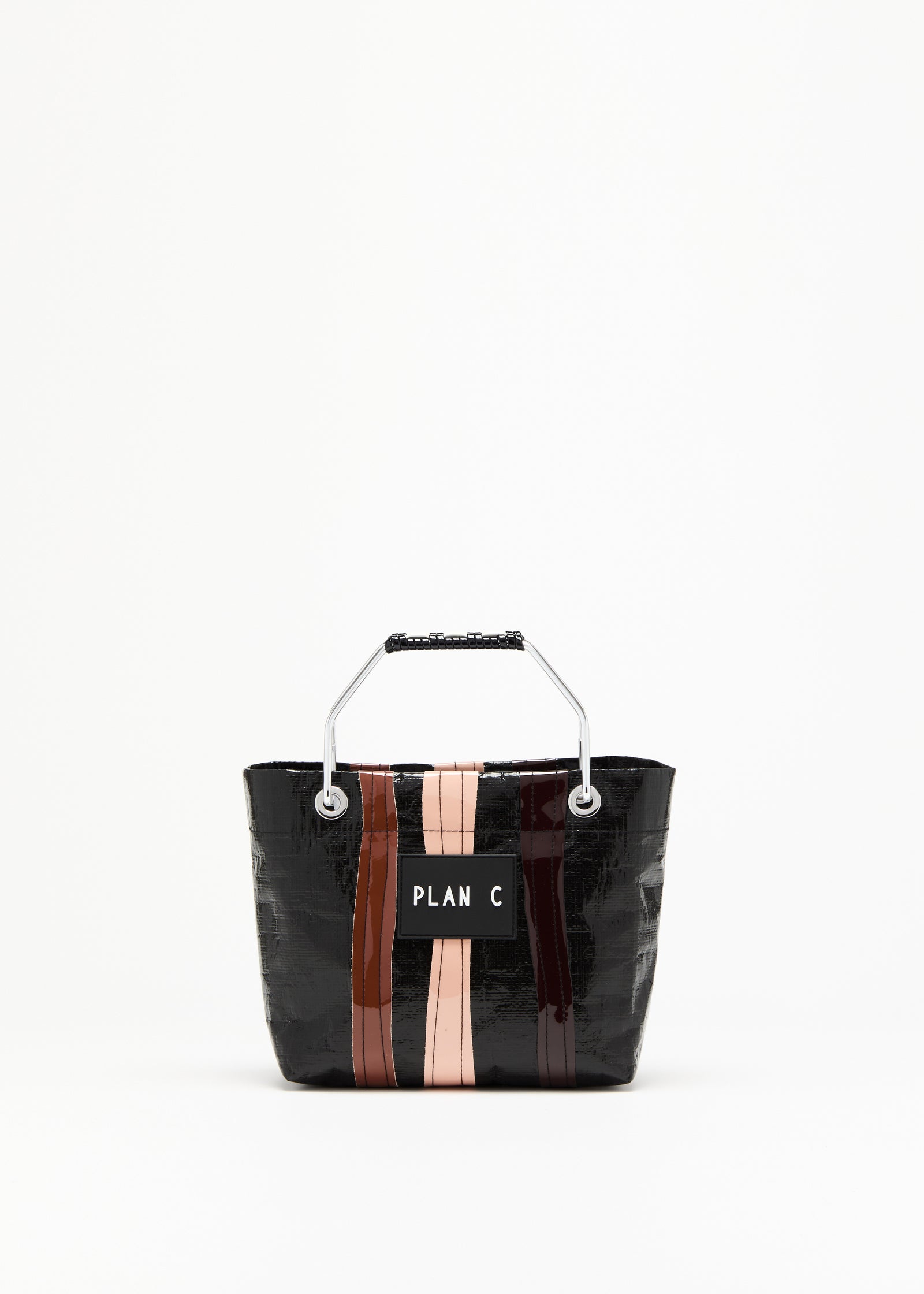 DARK BROWN STRIPED MINI SHOPPING BAG