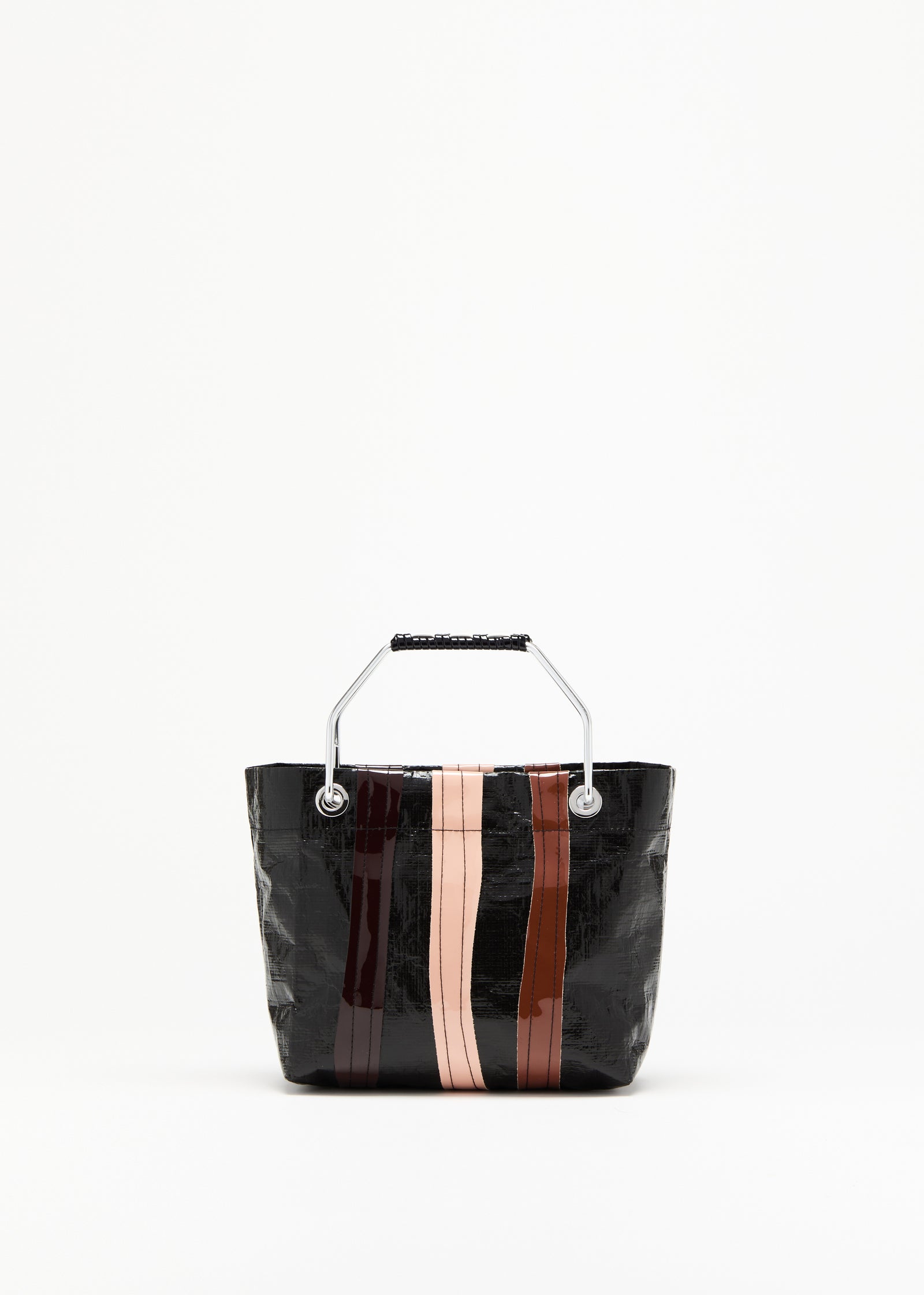 DARK BROWN STRIPED MINI SHOPPING BAG