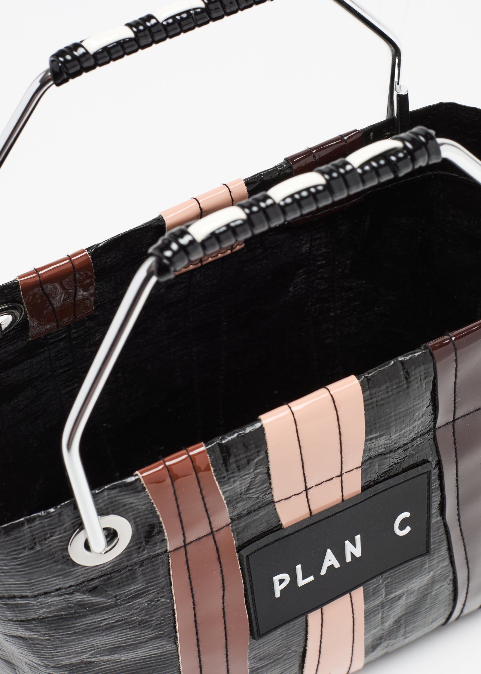 DARK BROWN STRIPED MINI SHOPPING BAG