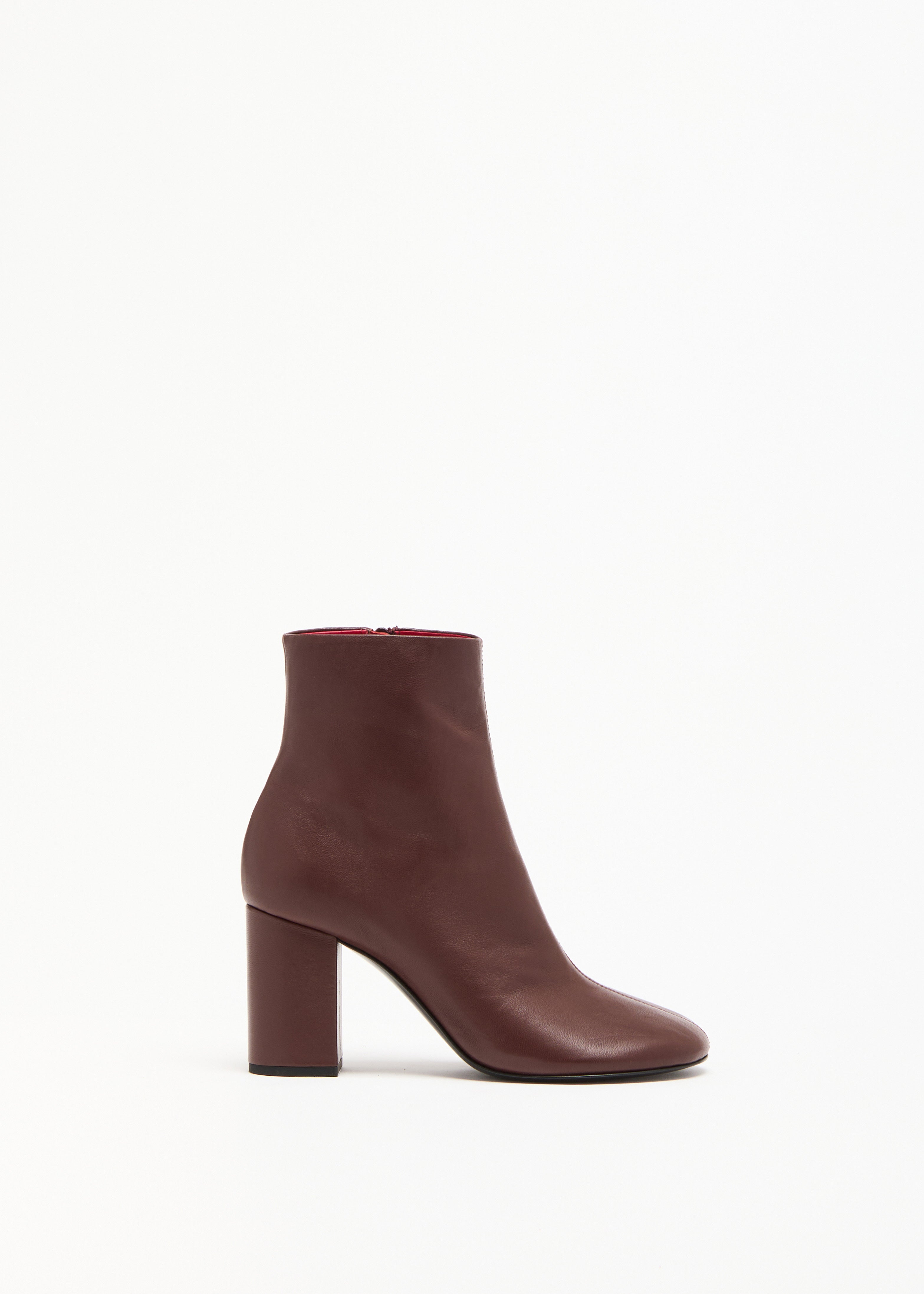 BROWN LEATHER HEELED ANKLE BOOTS