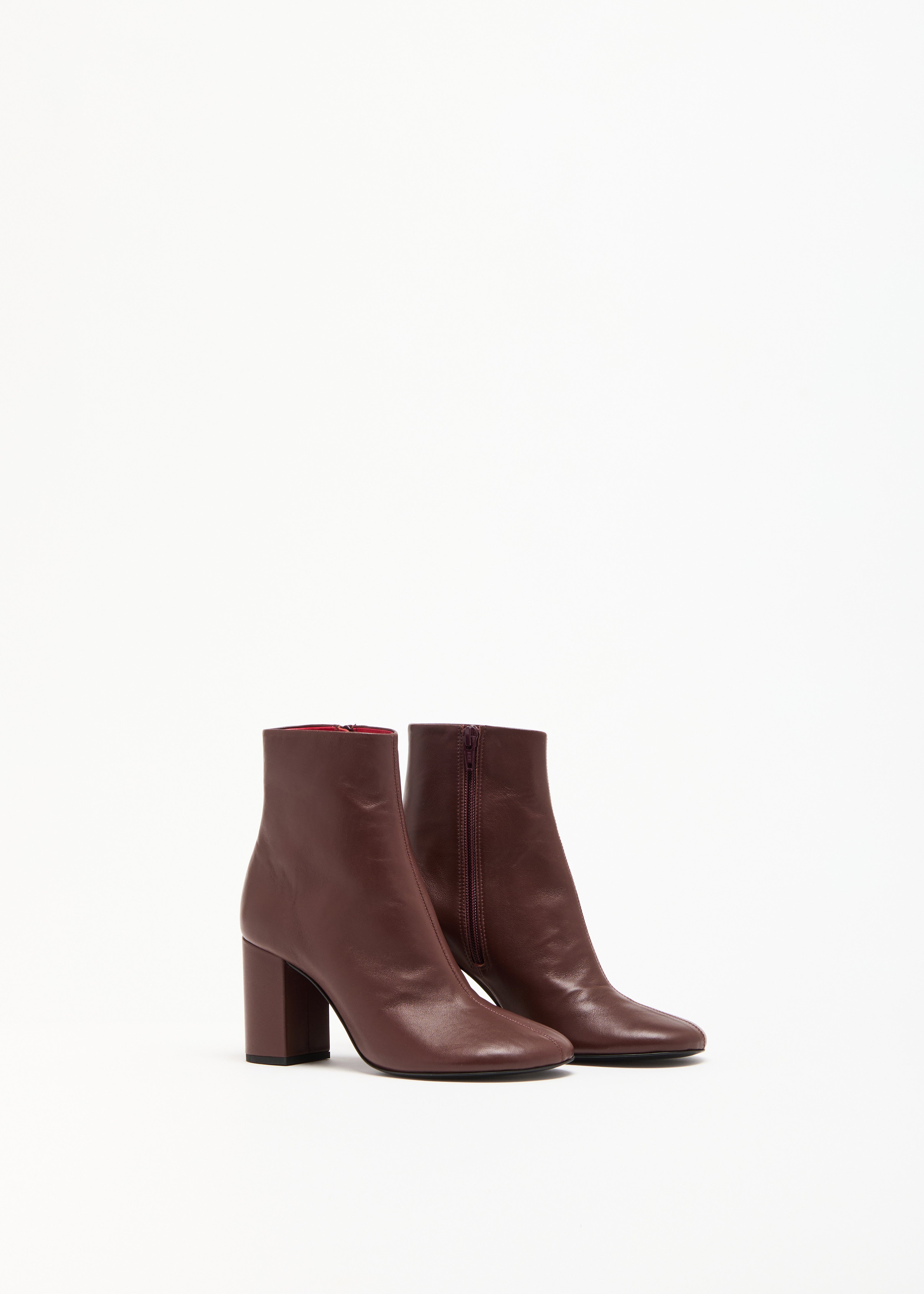 BROWN LEATHER HEELED ANKLE BOOTS