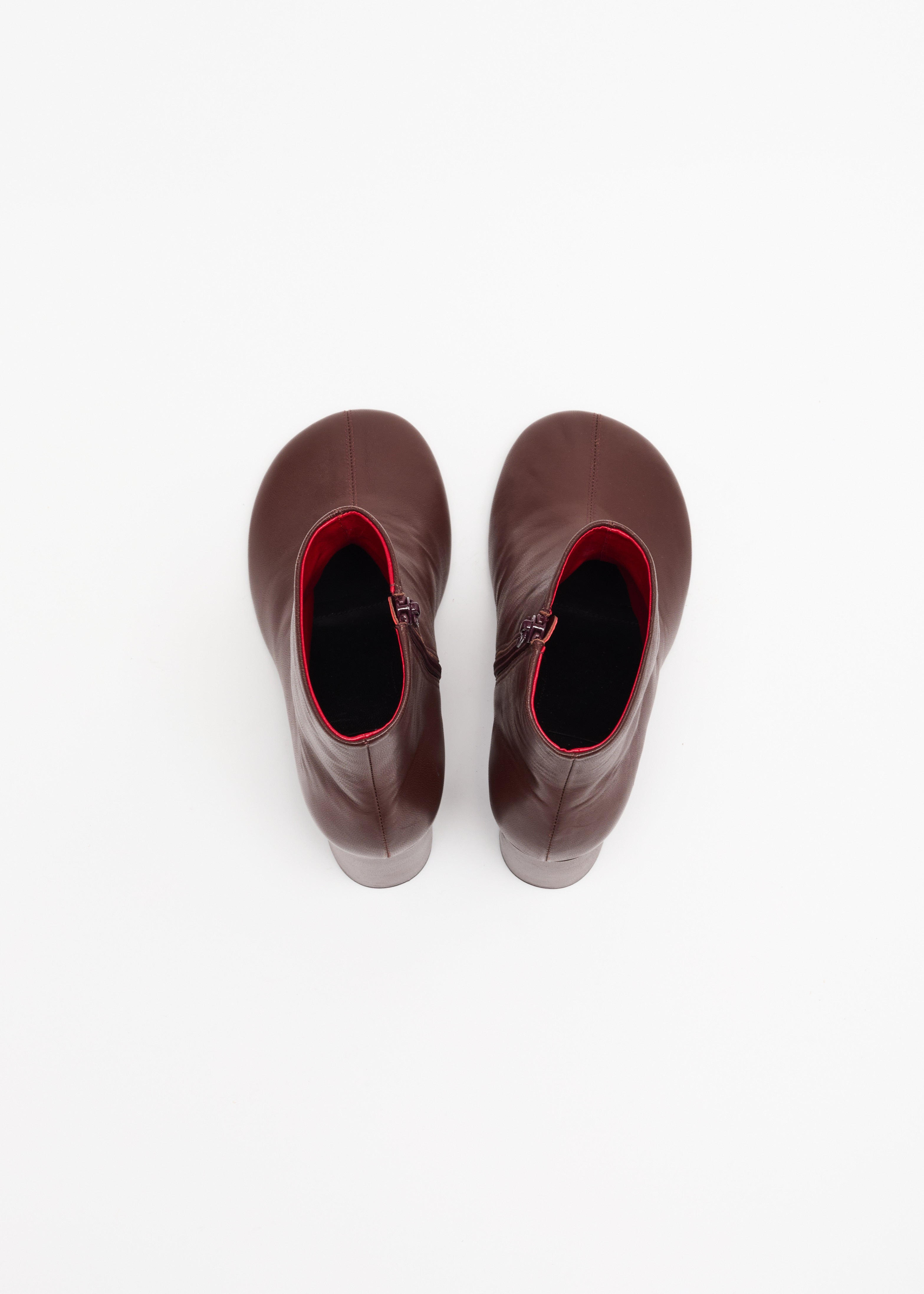 BROWN LEATHER HEELED ANKLE BOOTS