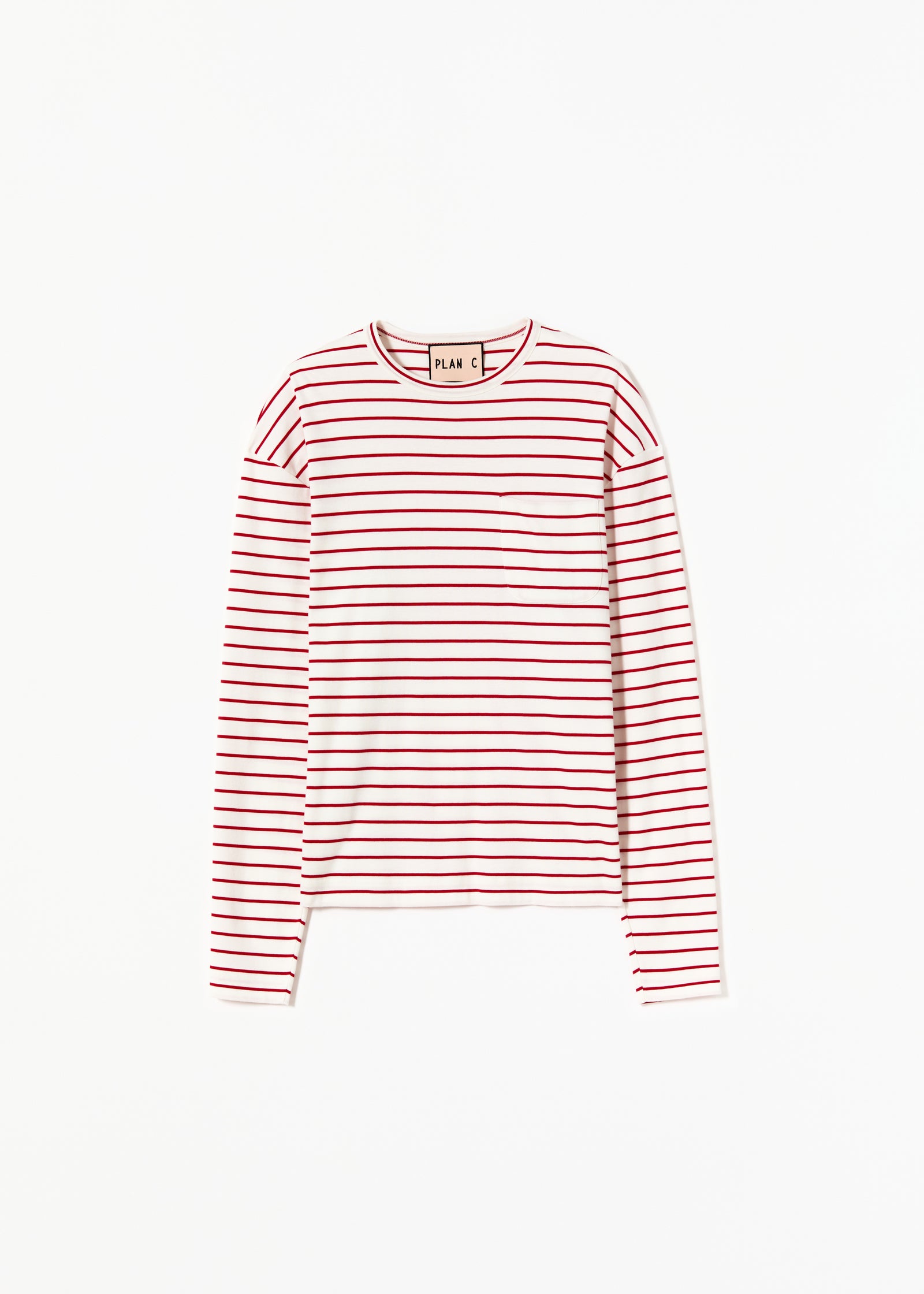 WHITE RED STRIPED LONG SLEEVED T-SHIRT