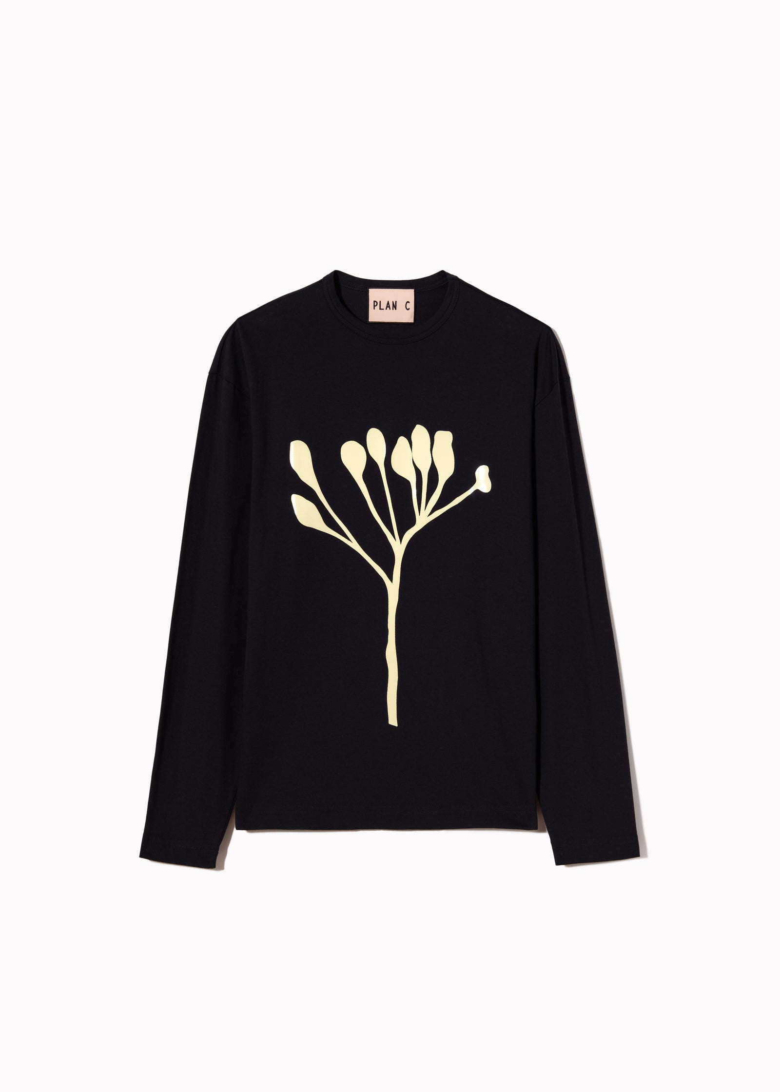 BLACK LONG SLEEVES T-SHIRT WITH FLOWER PRINT